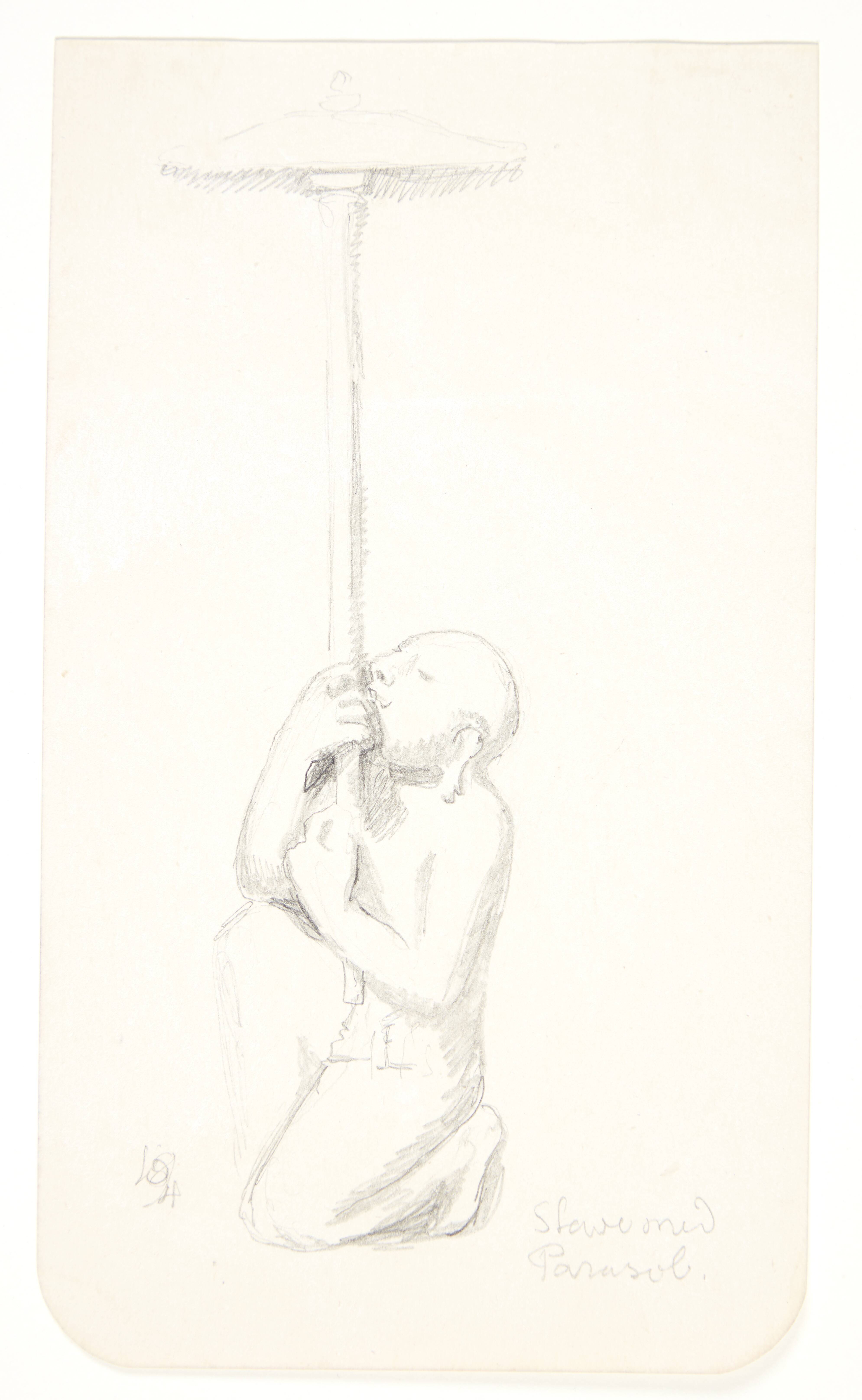 "Slave med parasol". Studieblad efter relieffer i Borobudur, Java.