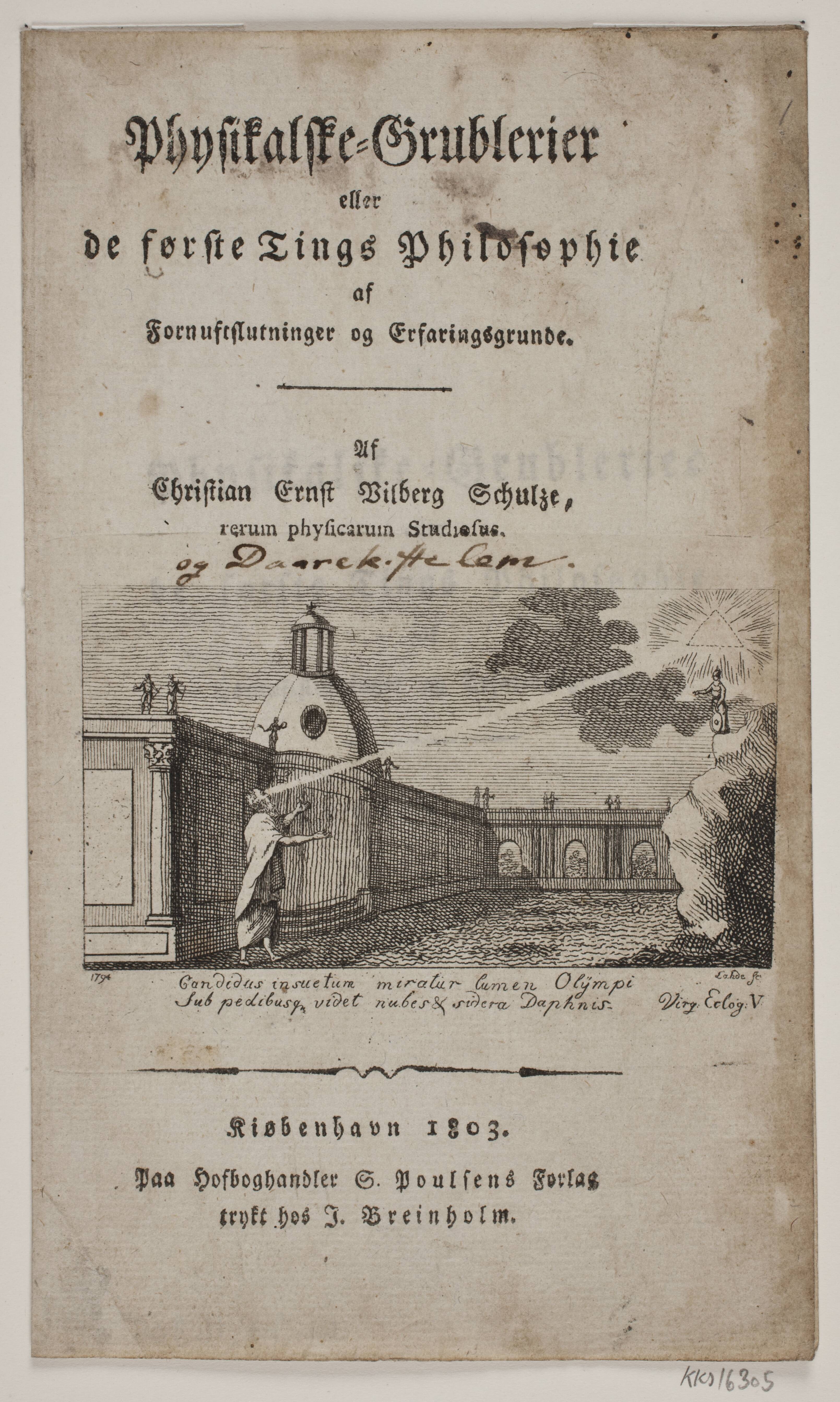 Titelblad til Chr. E. V. Schulge: "Physikalske grublerier [...]"