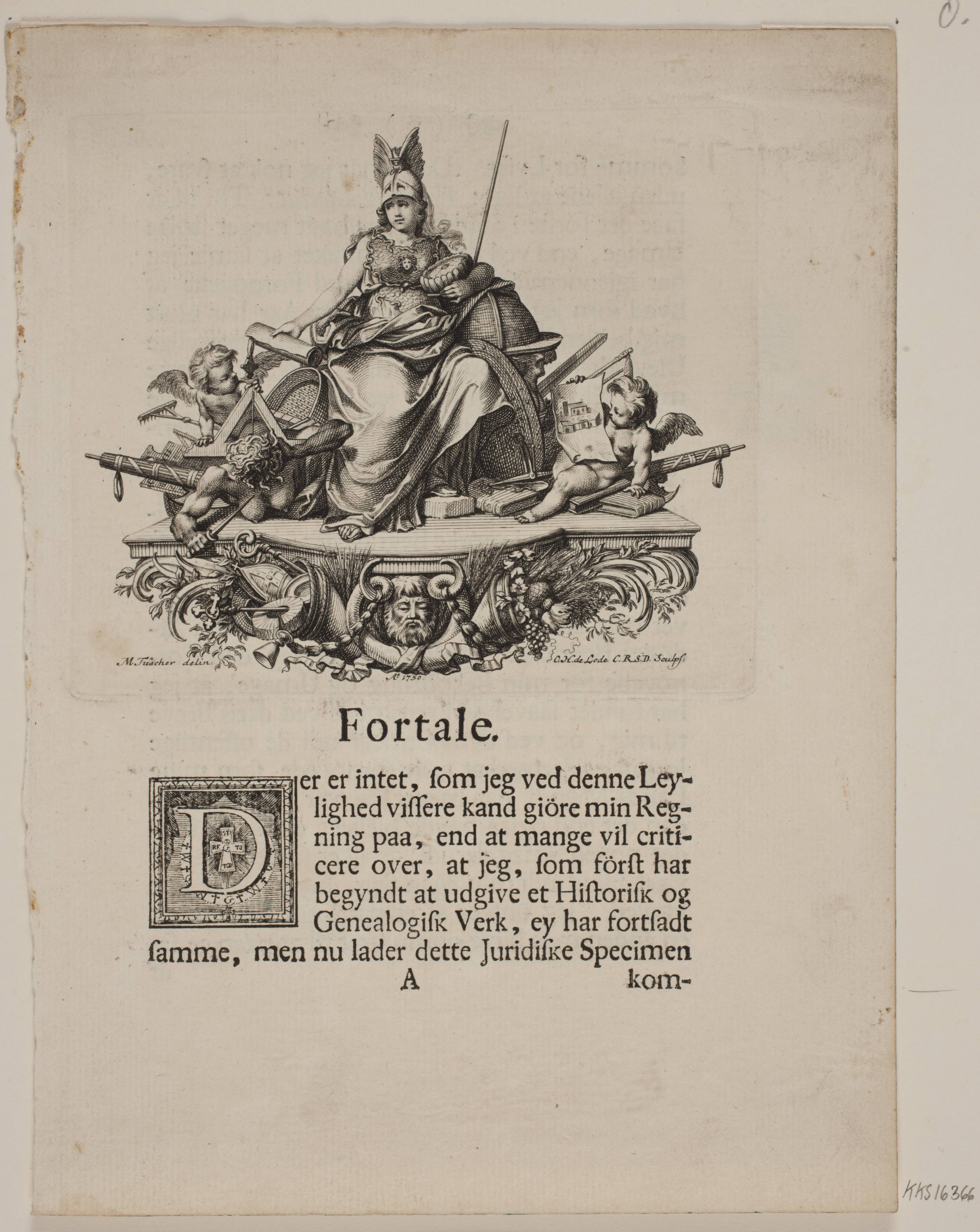Side med Vignet forestillende en siddende Minerva med to Genier