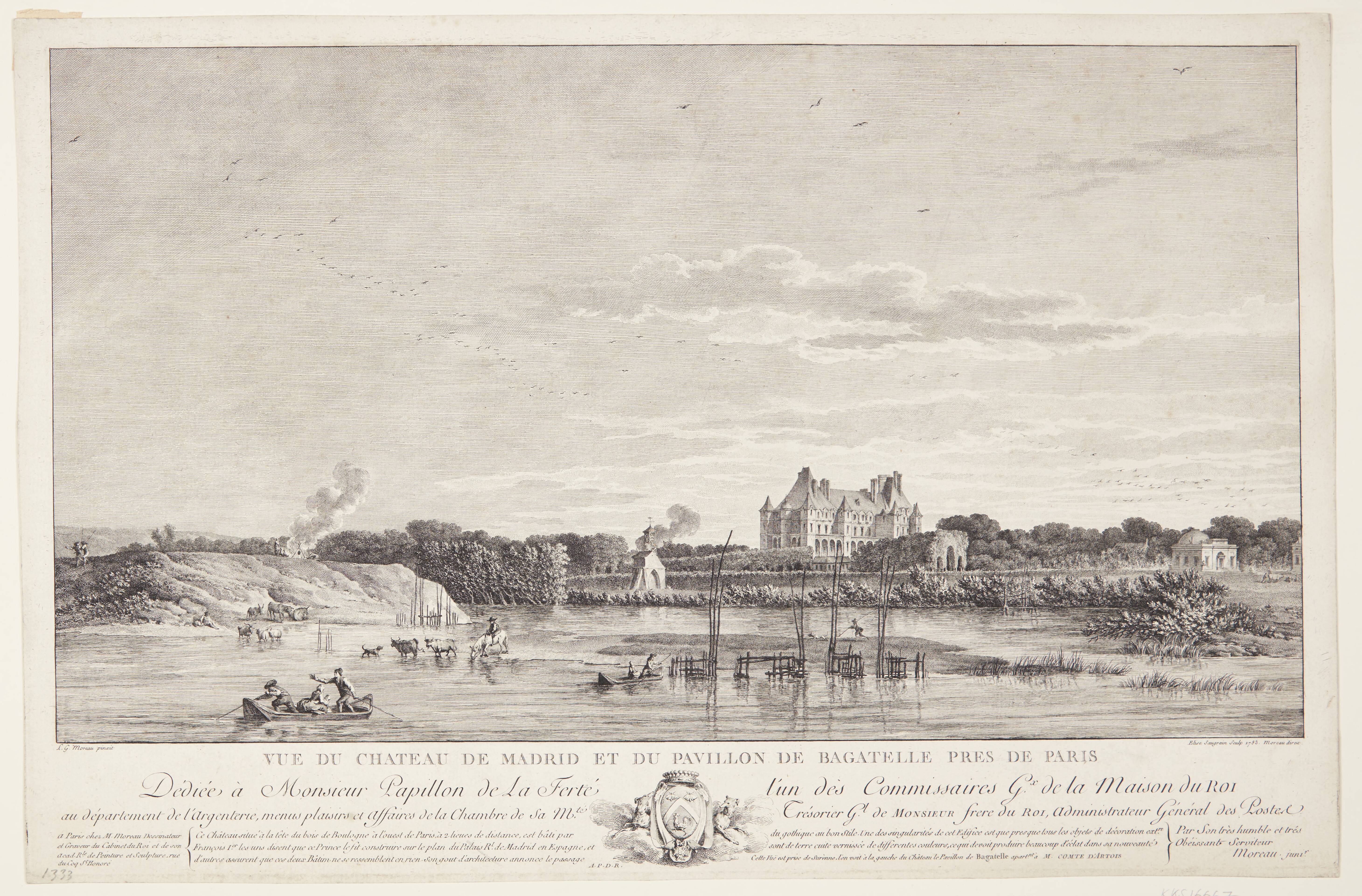 Udsigt over Château de Madrid og Pavillon de Bagatelle (Vue du Chateau de Madrid et du Pavillon de Bagatelle pres de Paris)