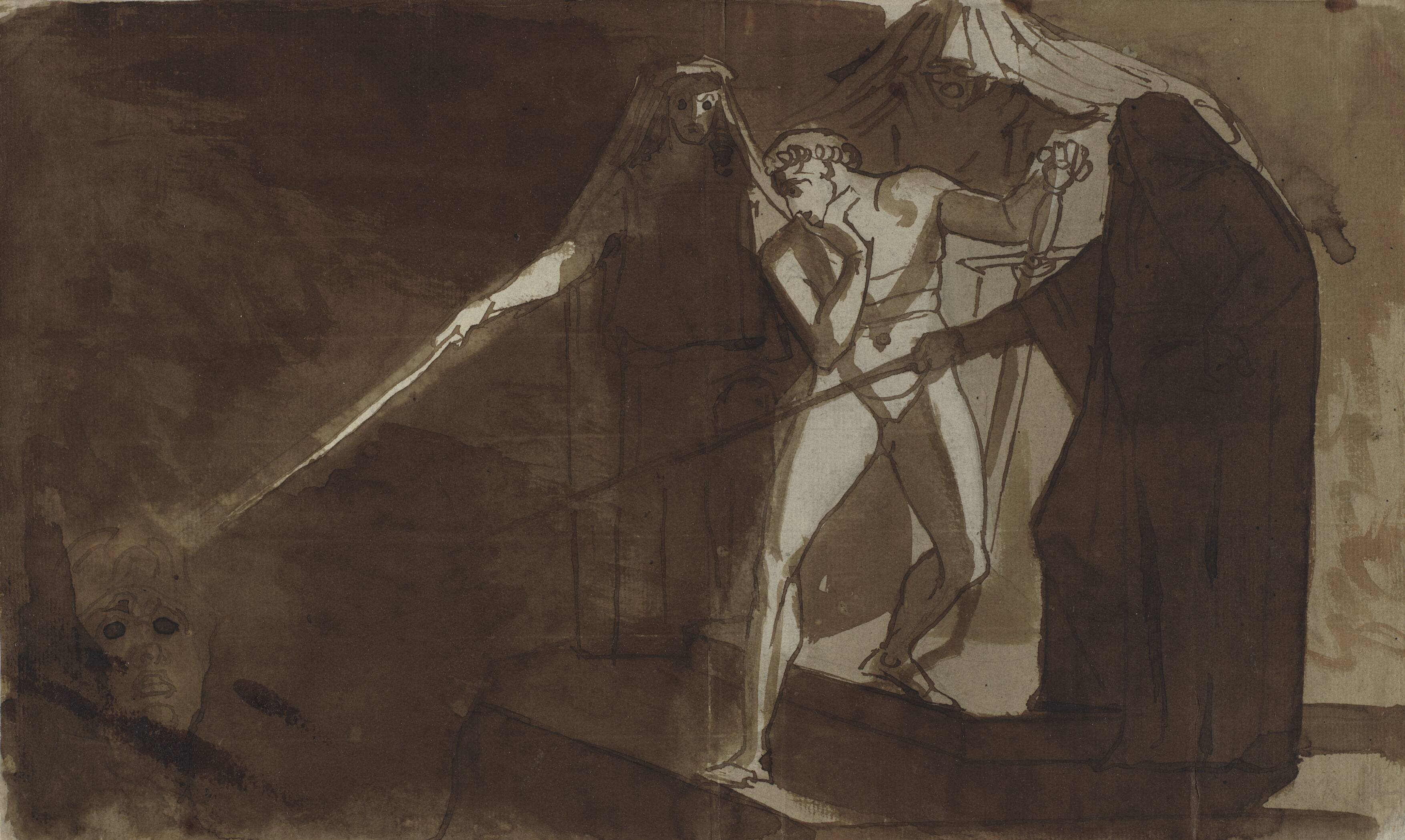 Macbeth and the Three Witches. Illustration for Shakespeare's Macbeth, IV,1