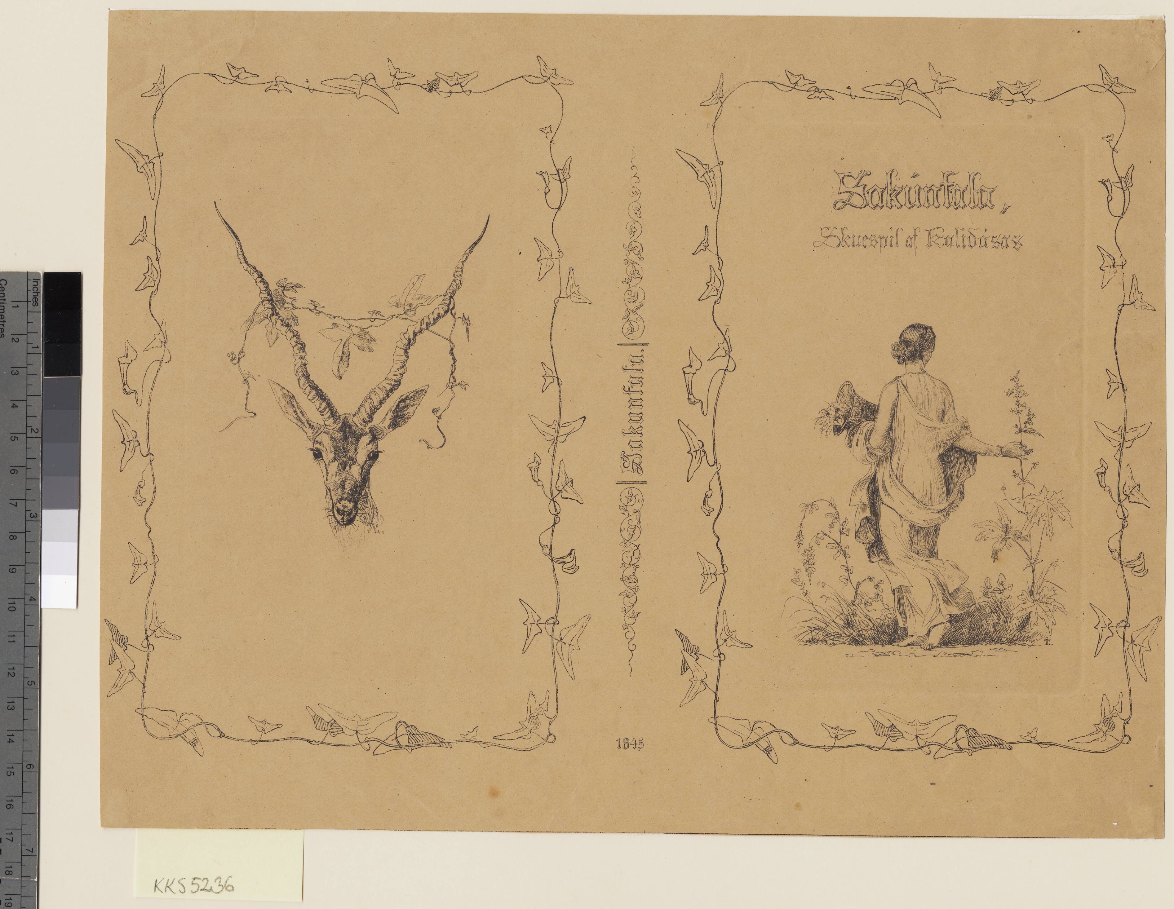 Omslag til M. Hammerichs oversættelse af Kalidasas' Sakuntala, (Kbh. 1845)