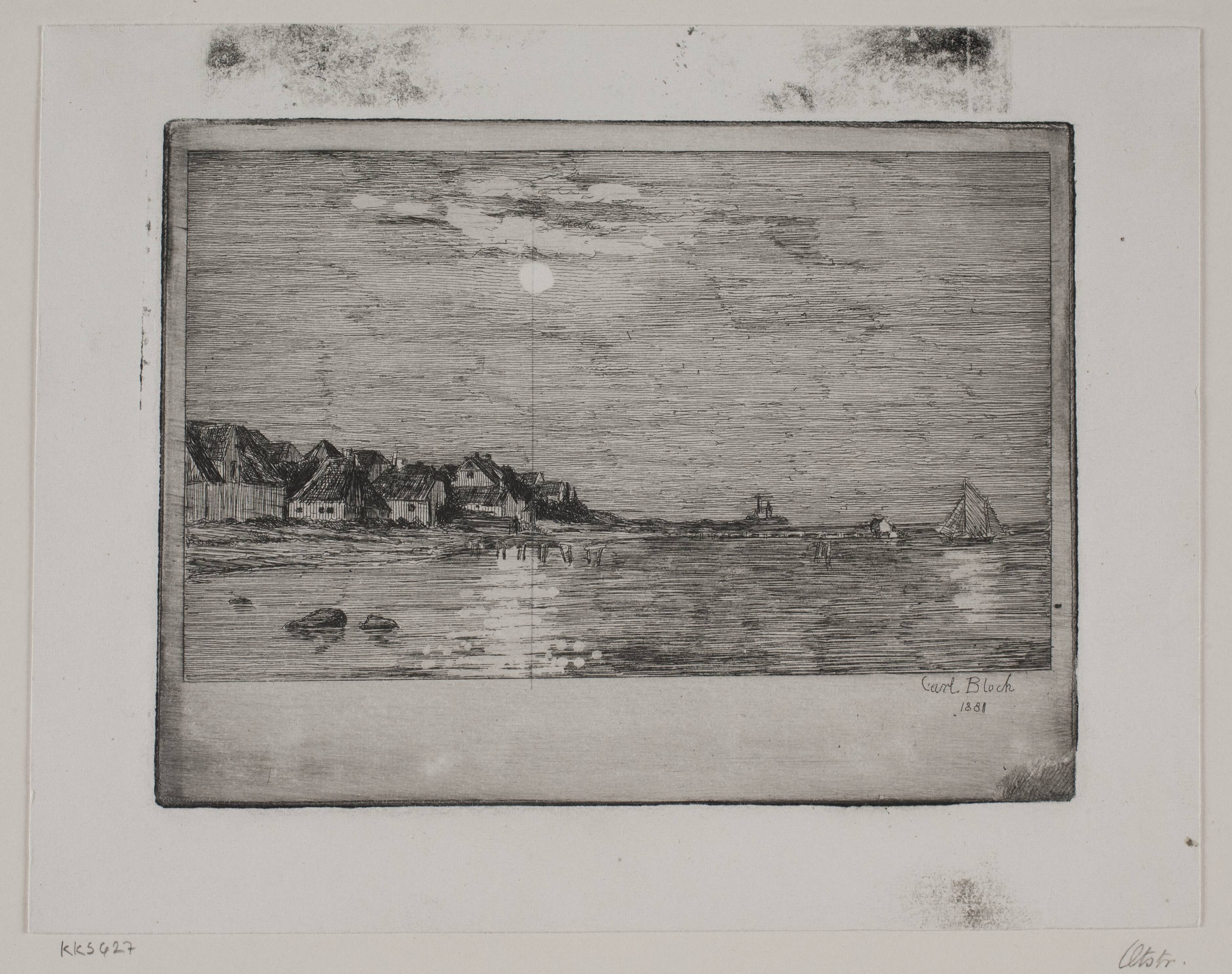 Strandparti ved Hellebæk. Måneskin