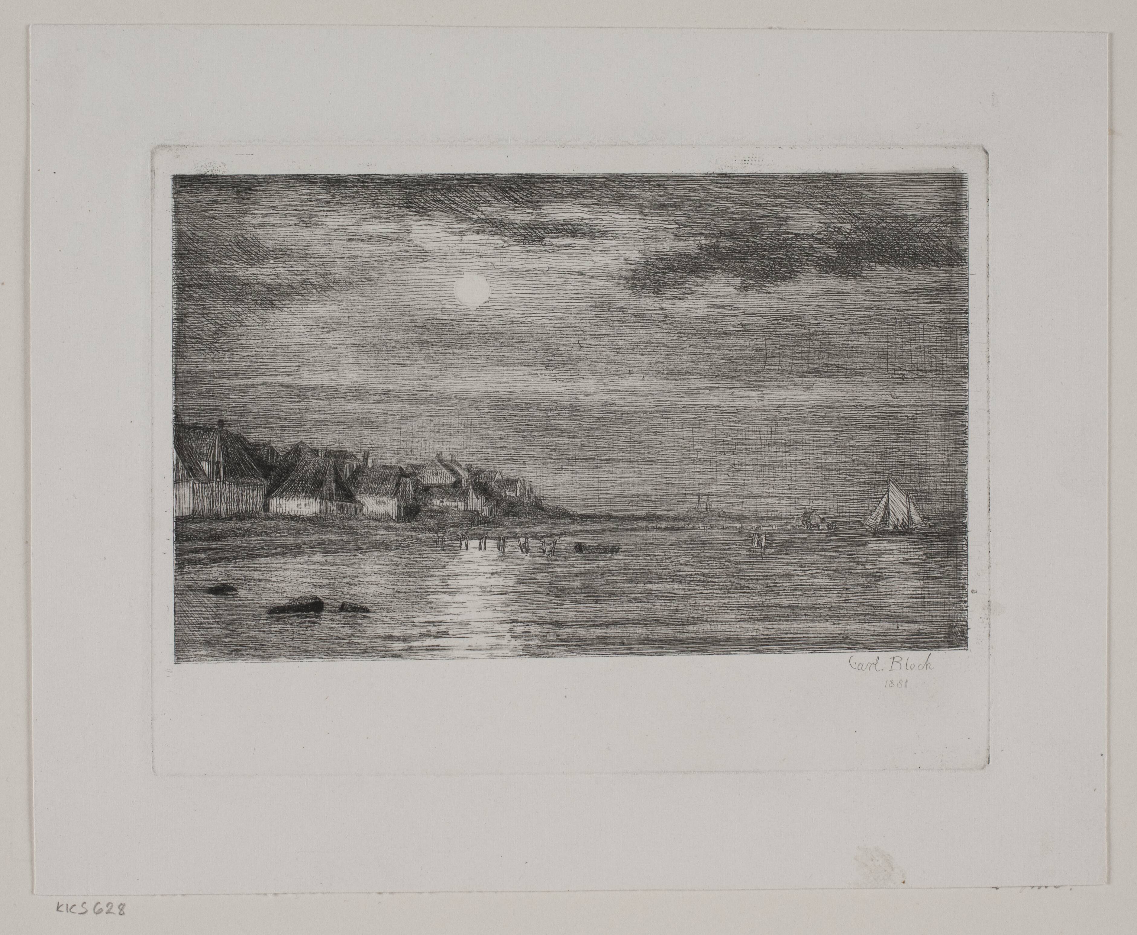Strandparti ved Hellebæk. Måneskin