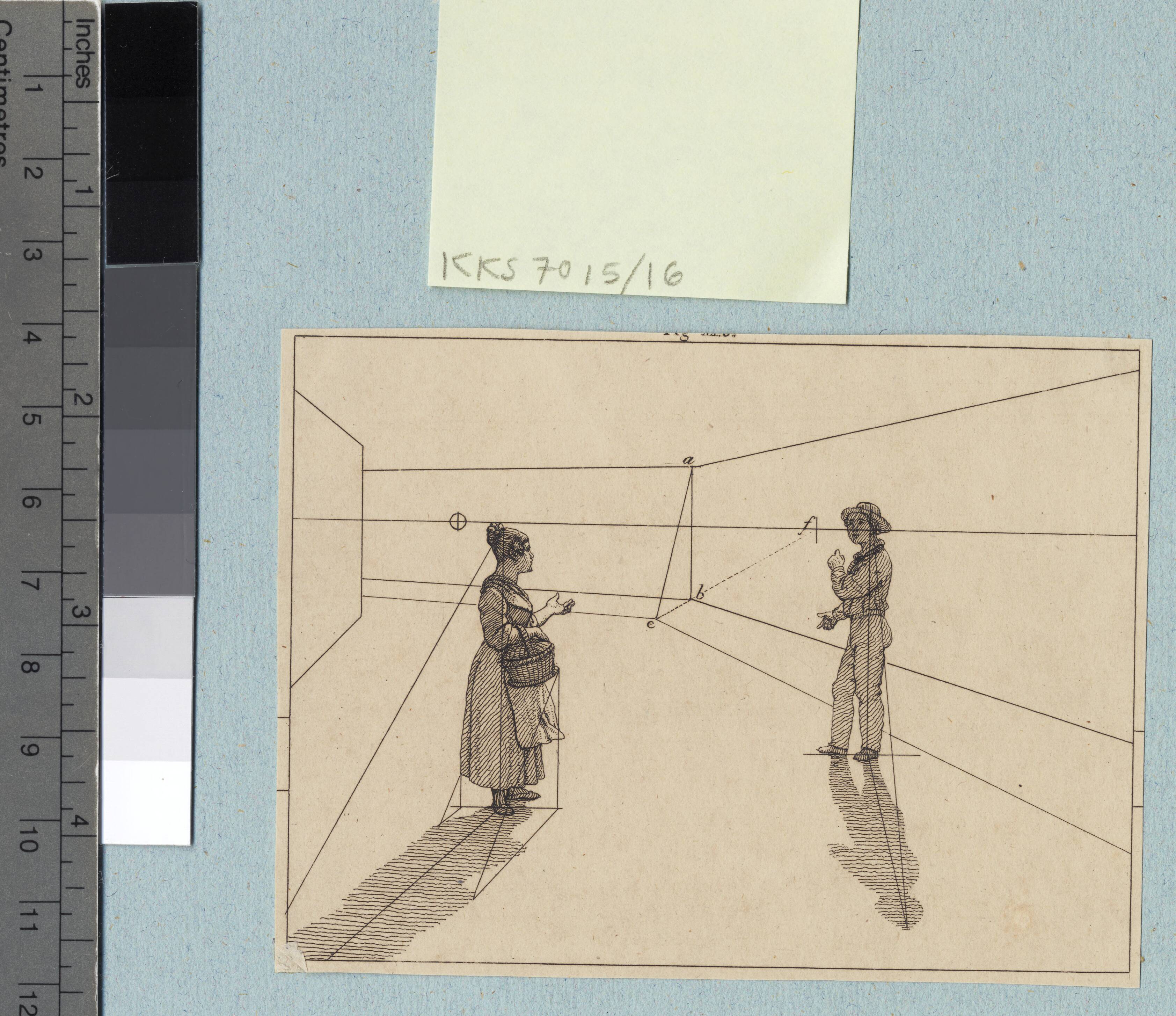 To figurer i en geometrisk konstruktion. Illustration til "Linearperspectiven", Tavle IV