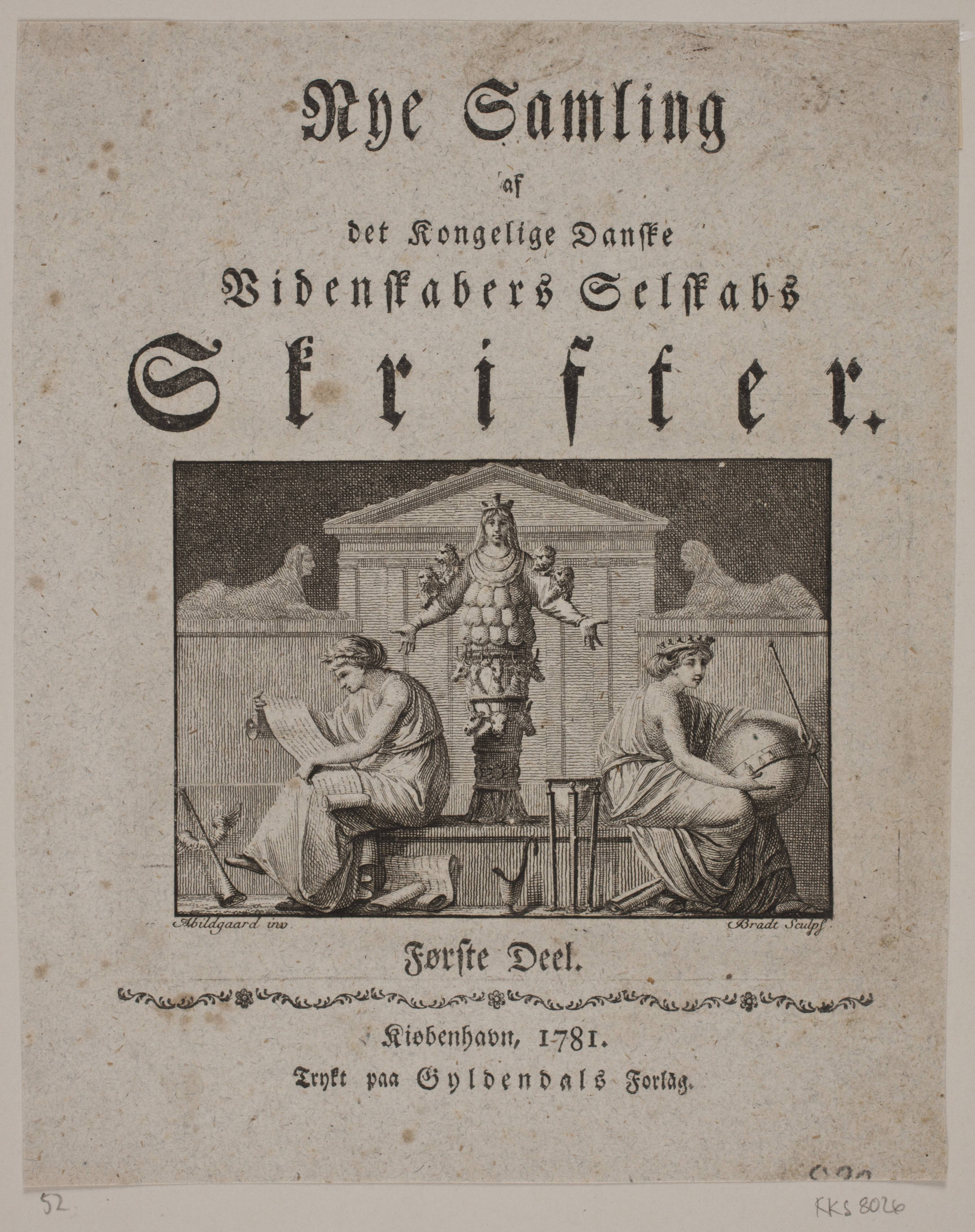 Titelblad til Nye Samling af det kgl. danske Vidensk. Selskabs Skrifter I 1781