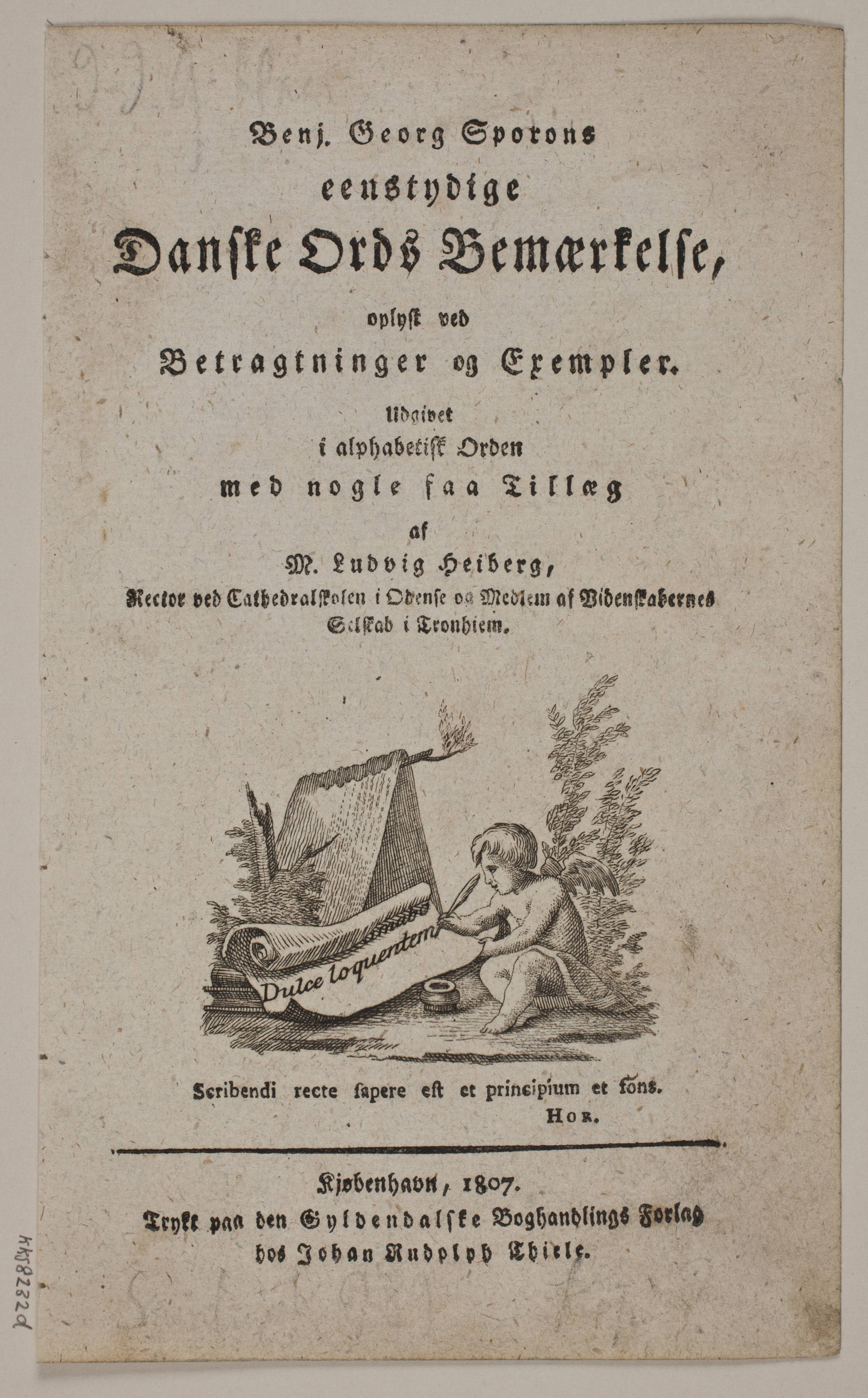 Titelblad til B. G. Sporon "Entydige Danske Ords Bemærkelse"