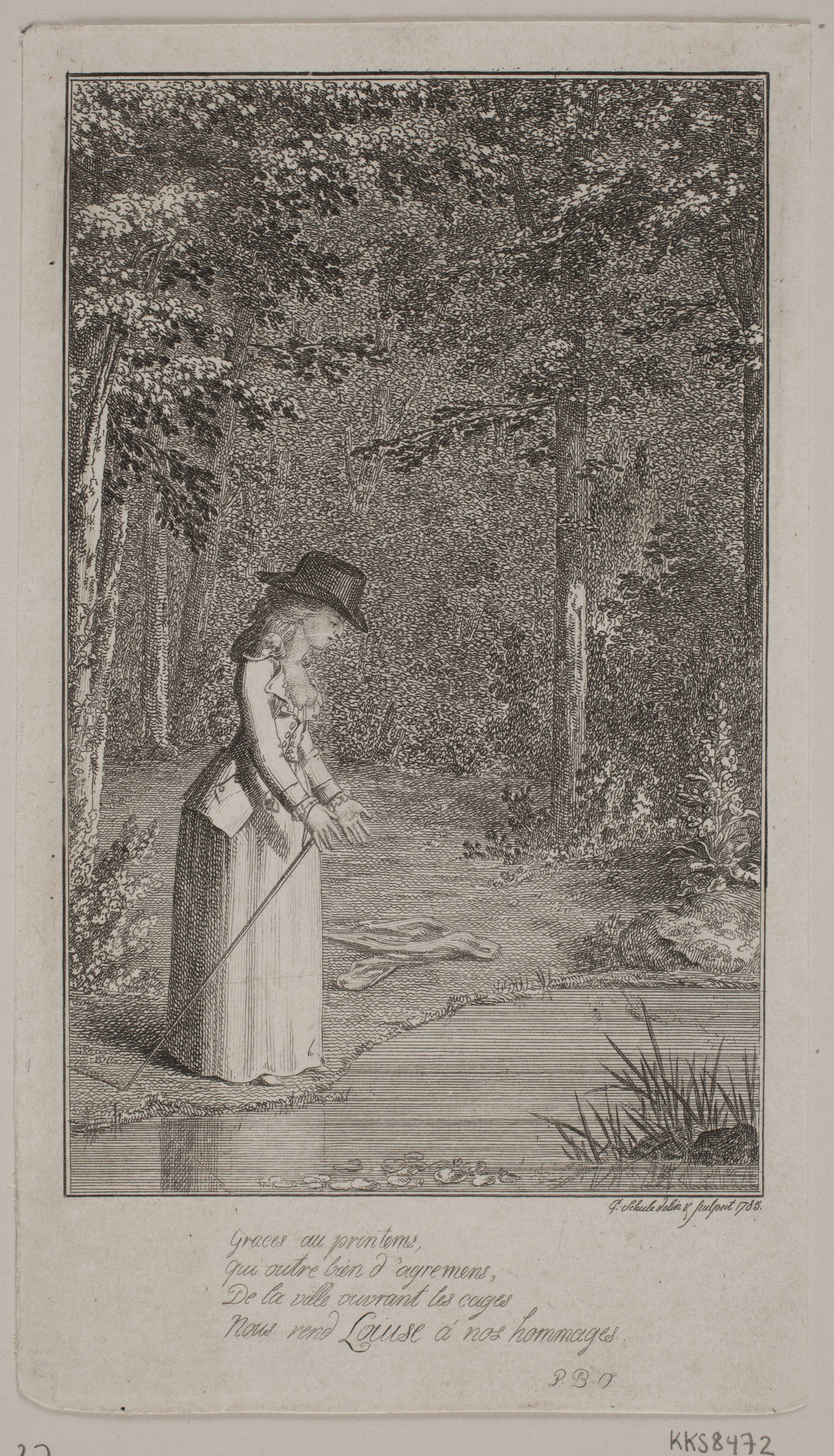 En ung dame står i en skov ved vandbred