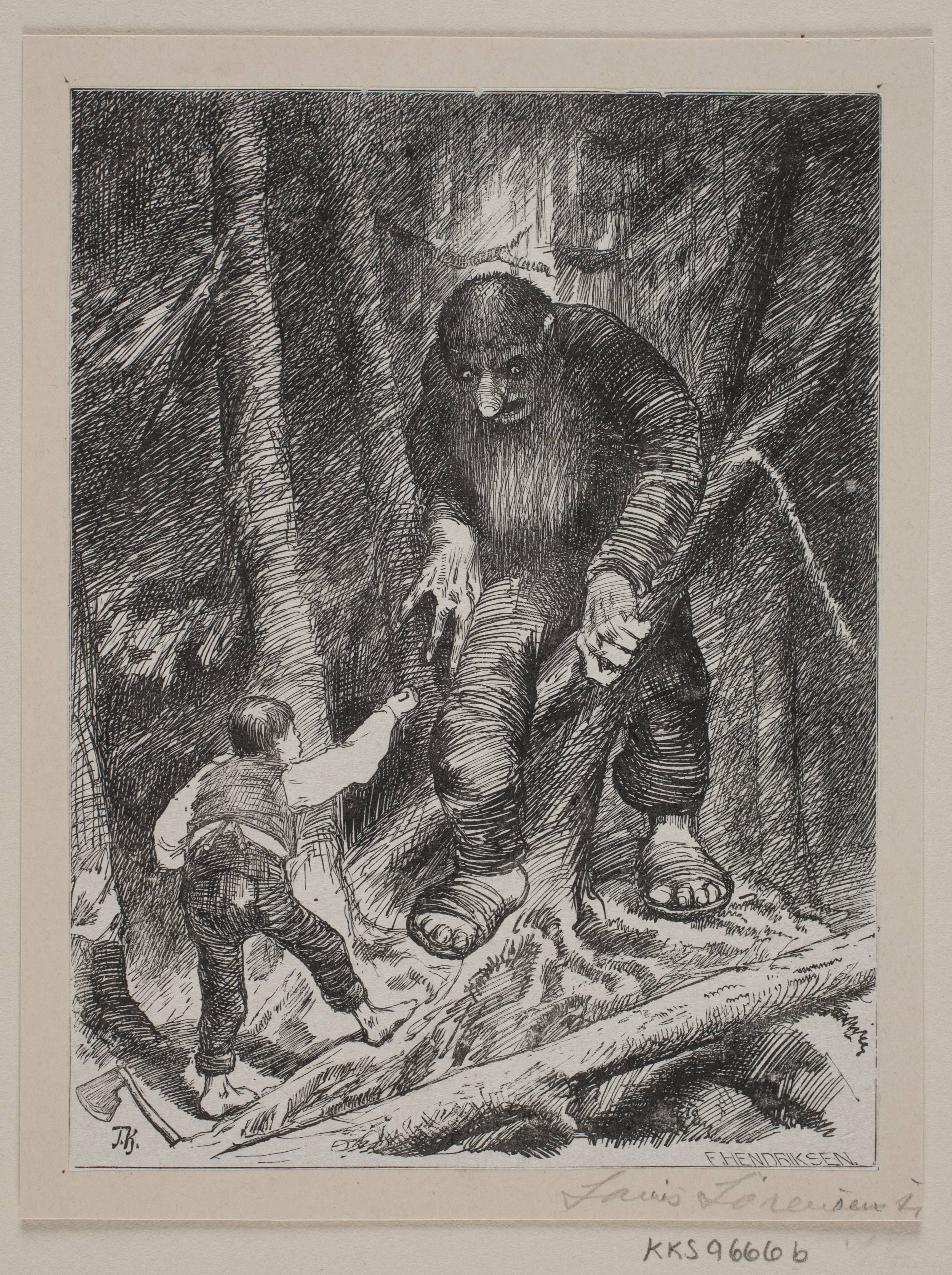 Illustration til "Askeladden som kapsåd med Troldet"