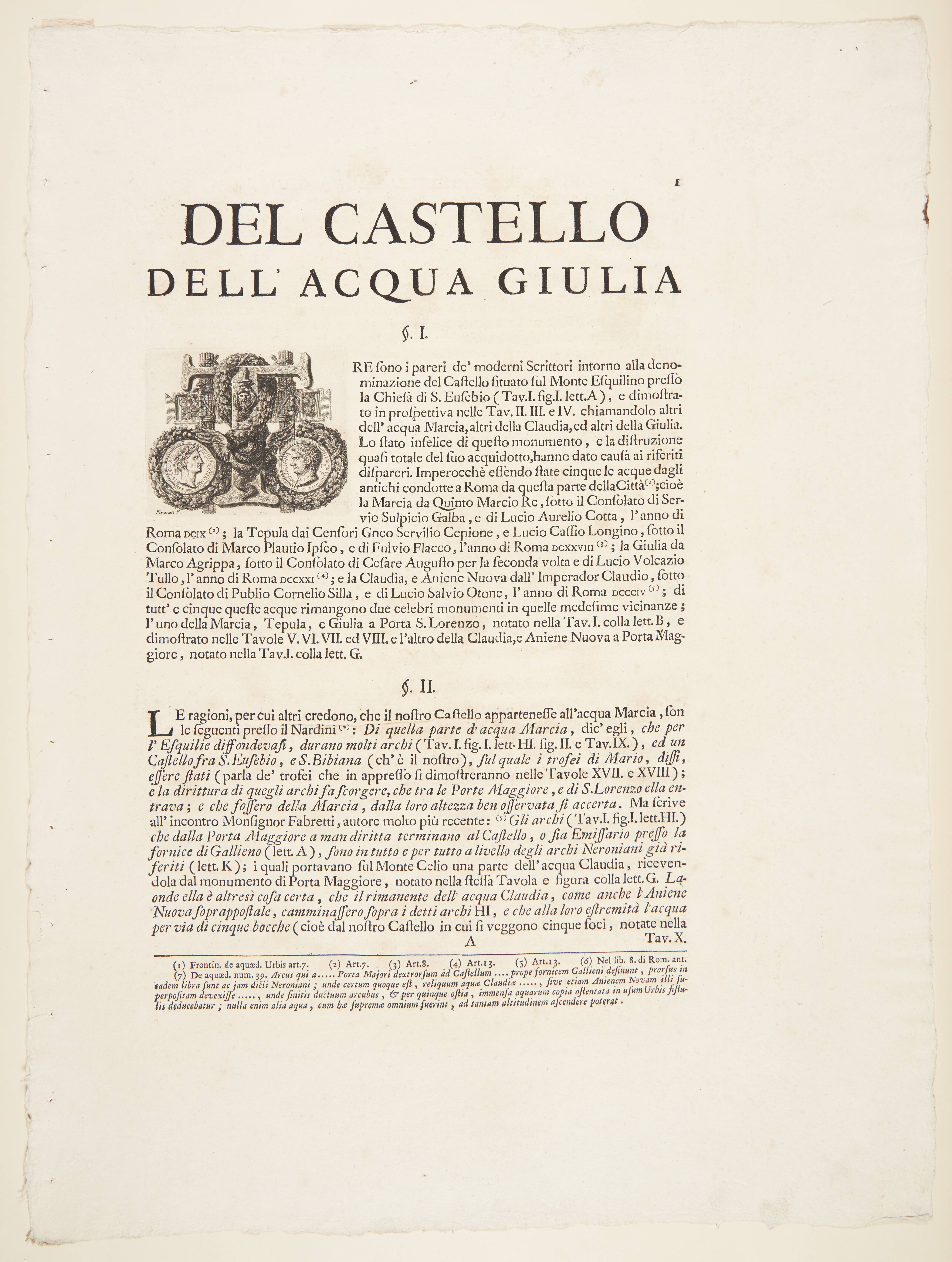 Concerning the Fountainhead of the Acqua Giulia. Text sheet with an ornamental letter "T"
