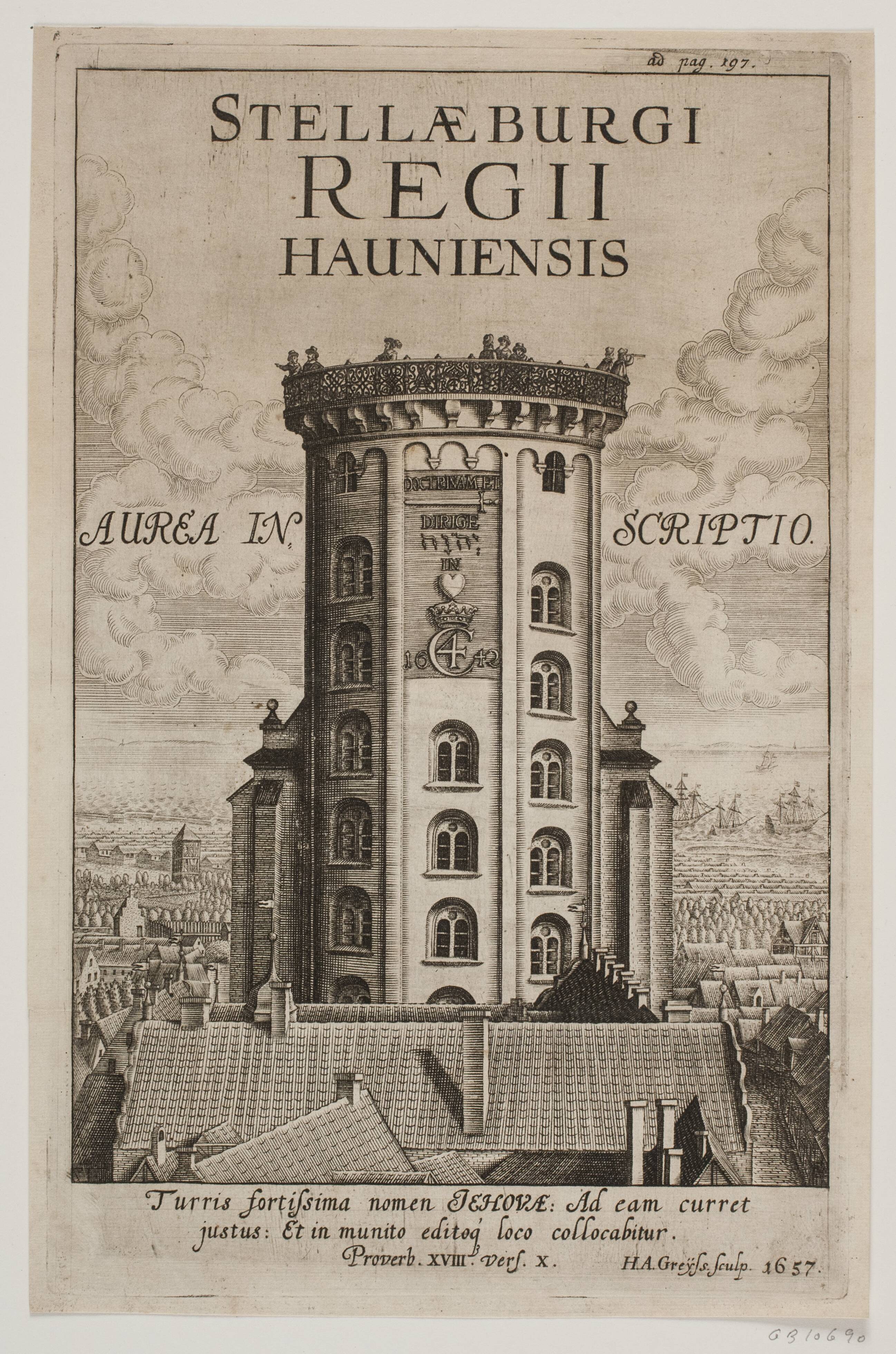 Rundetårn i København. Illustration til Thomas Bang, "Phosphorus inscriptionis Hierosymbolicæ paræneticus & ...", 1657