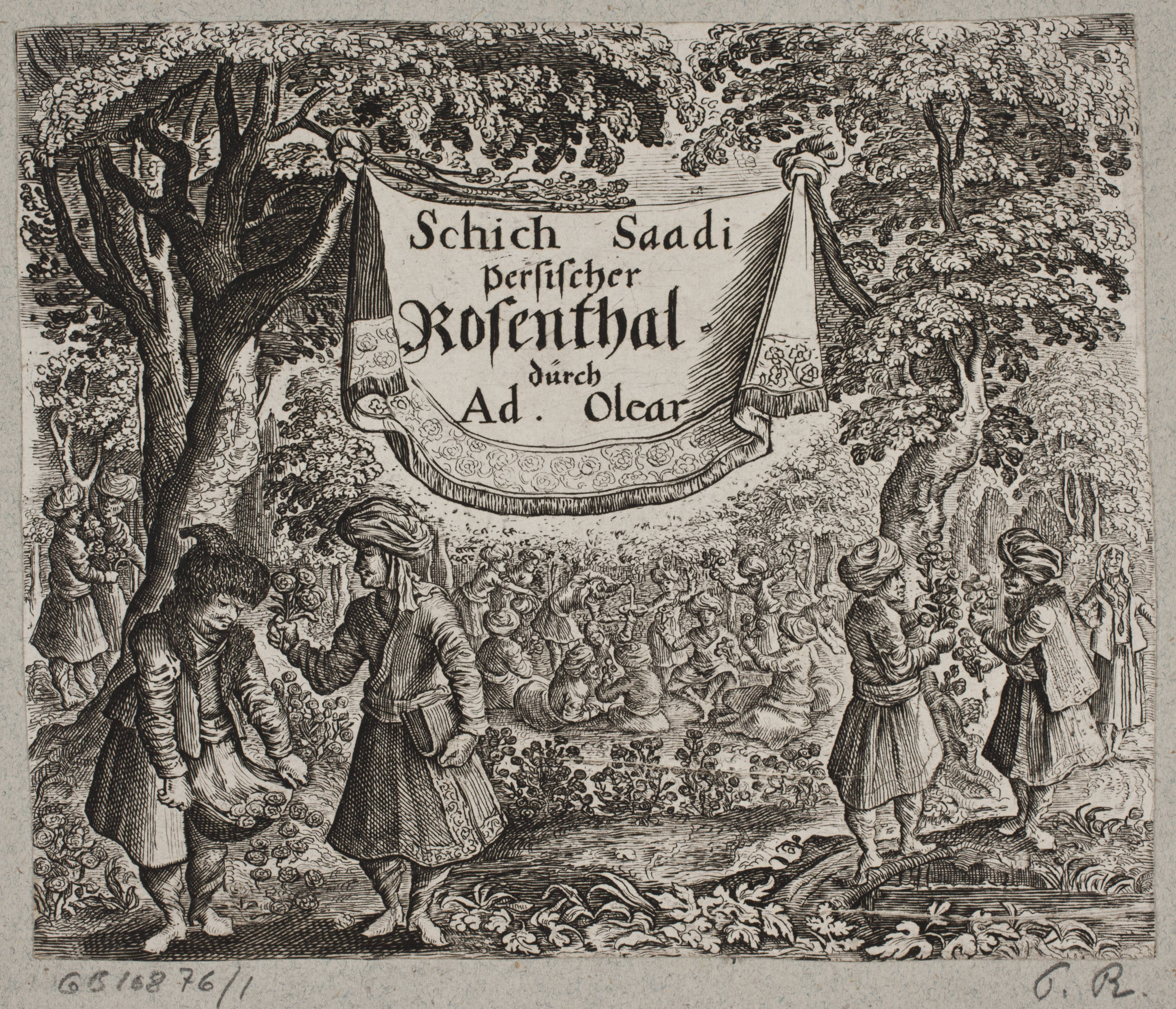 Frontispice til Adam Olearius, “Persianischer Rosenthal von einem Sinnreichen Poeten Schich Saadi […]”, Schleswig 1660
