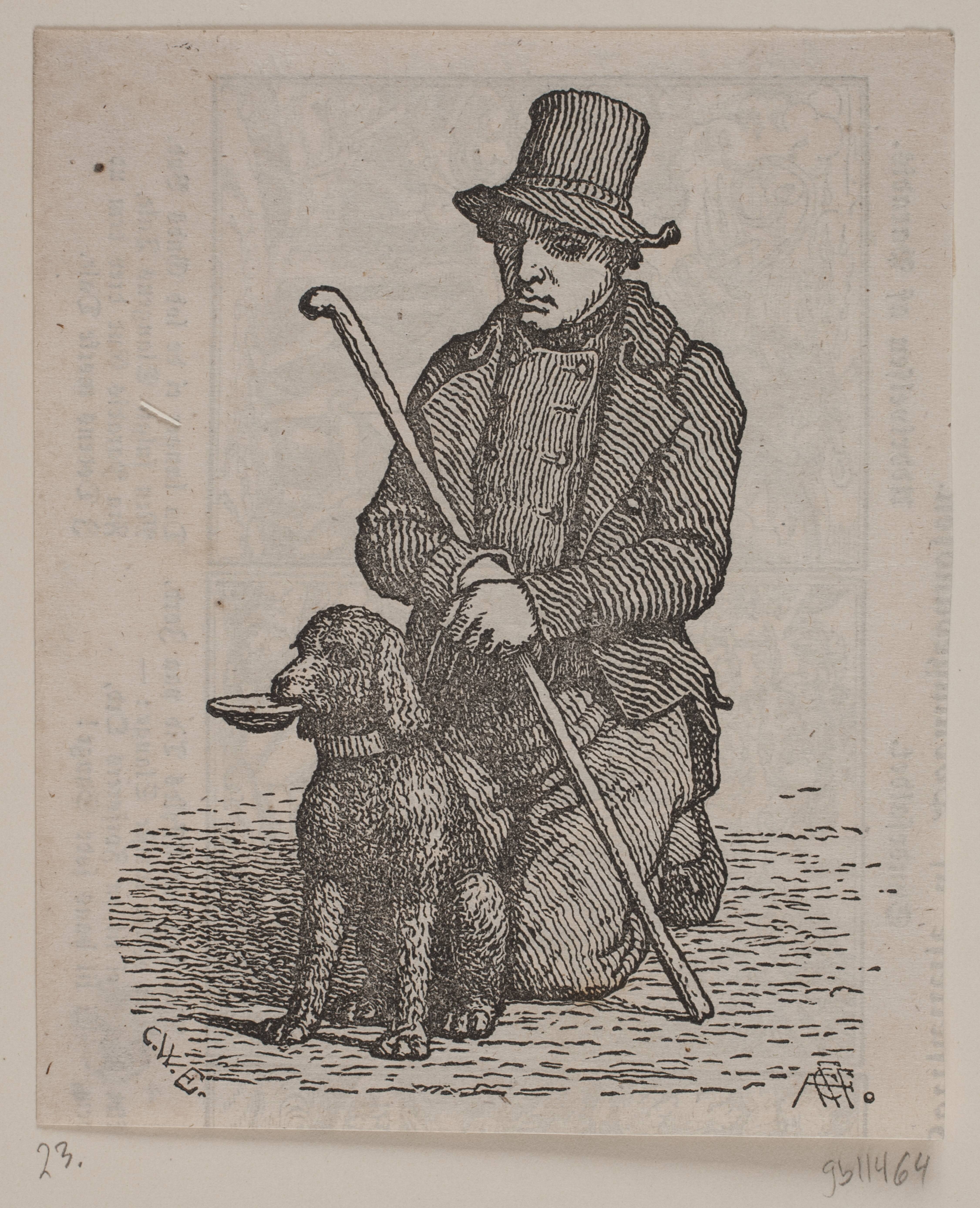 Knælende tigger med puddelhund
