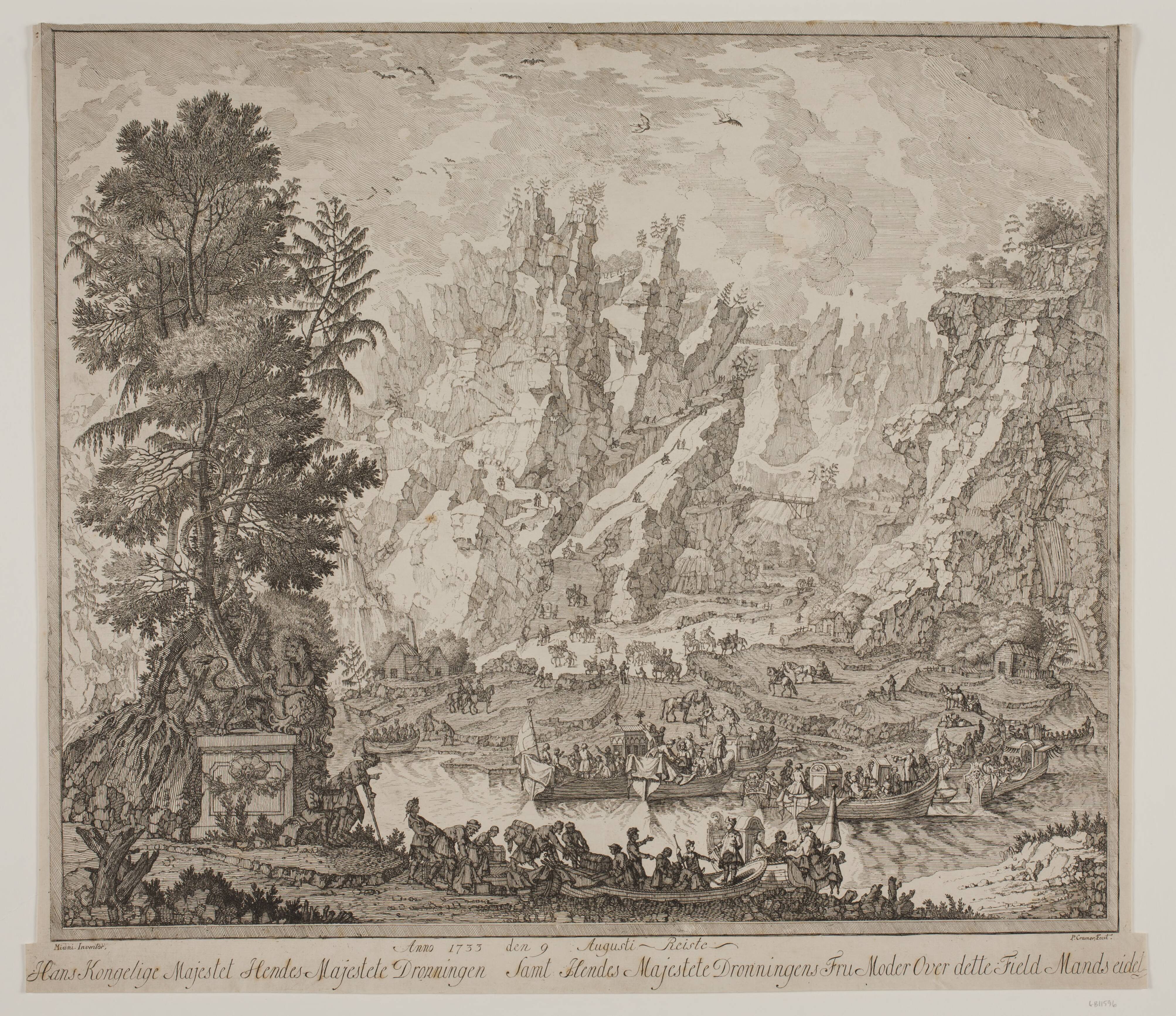 Anno 1733 den 9. Augusti Reiste Hans Kongelige Majestet Hendes Majestet Dronningen Samt Hendes Majestete Dronningens Fru Moder Over dette Field Mandsseidet