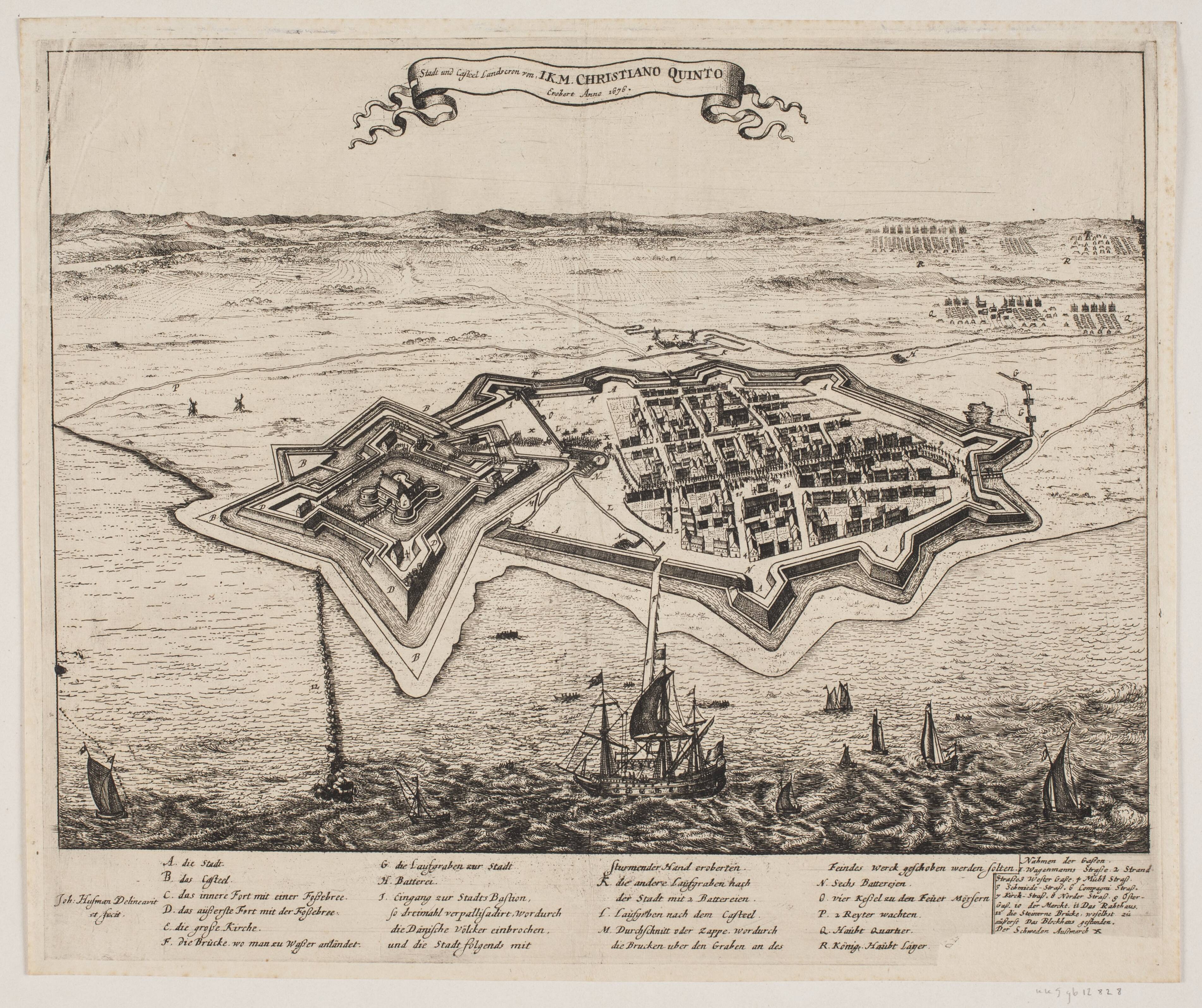 Stadt und Castel Landscron von I.K.M Christiano Quinto Erobert Anno 1676