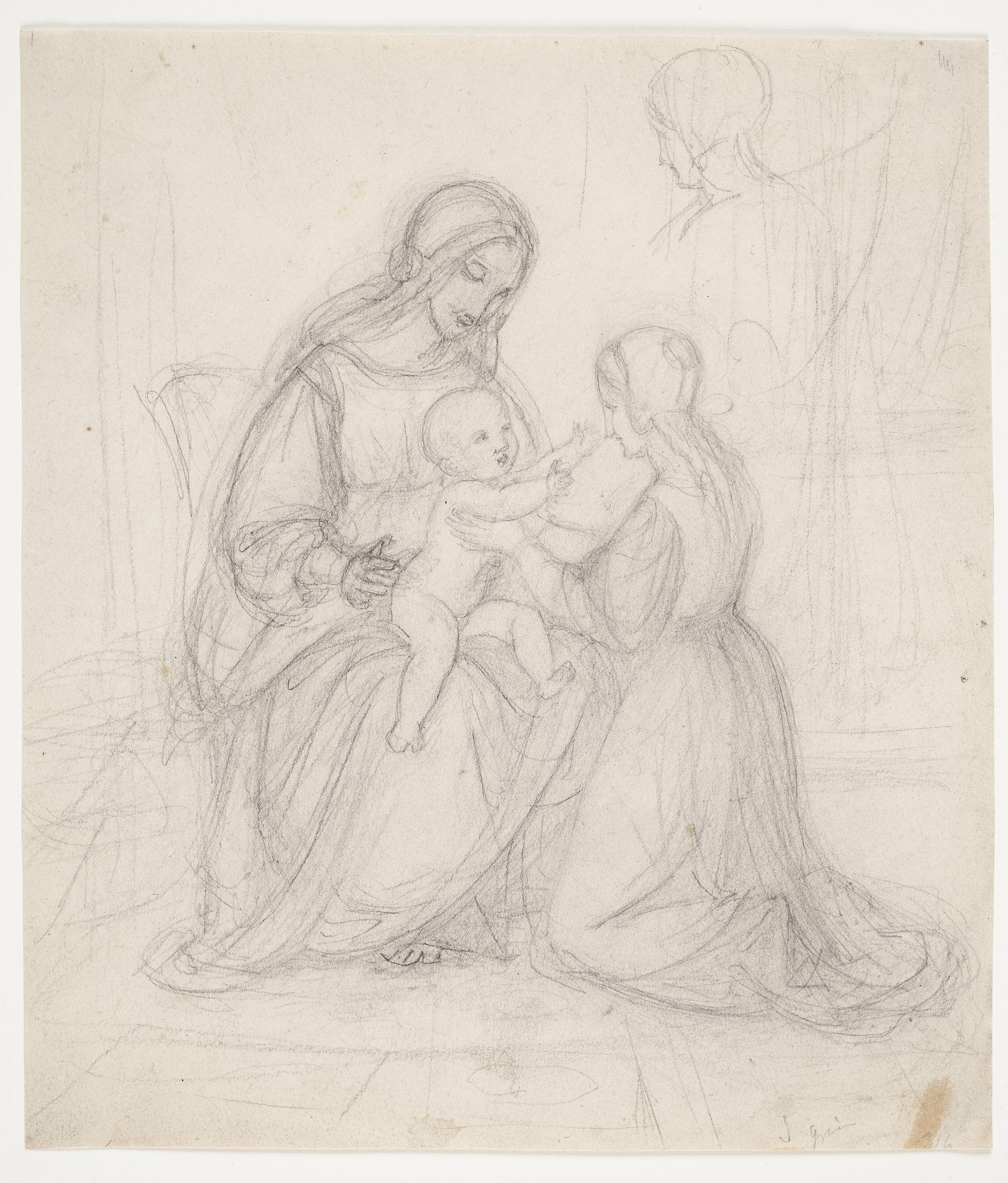 Siddende madonna med barn og knælende kvinde
