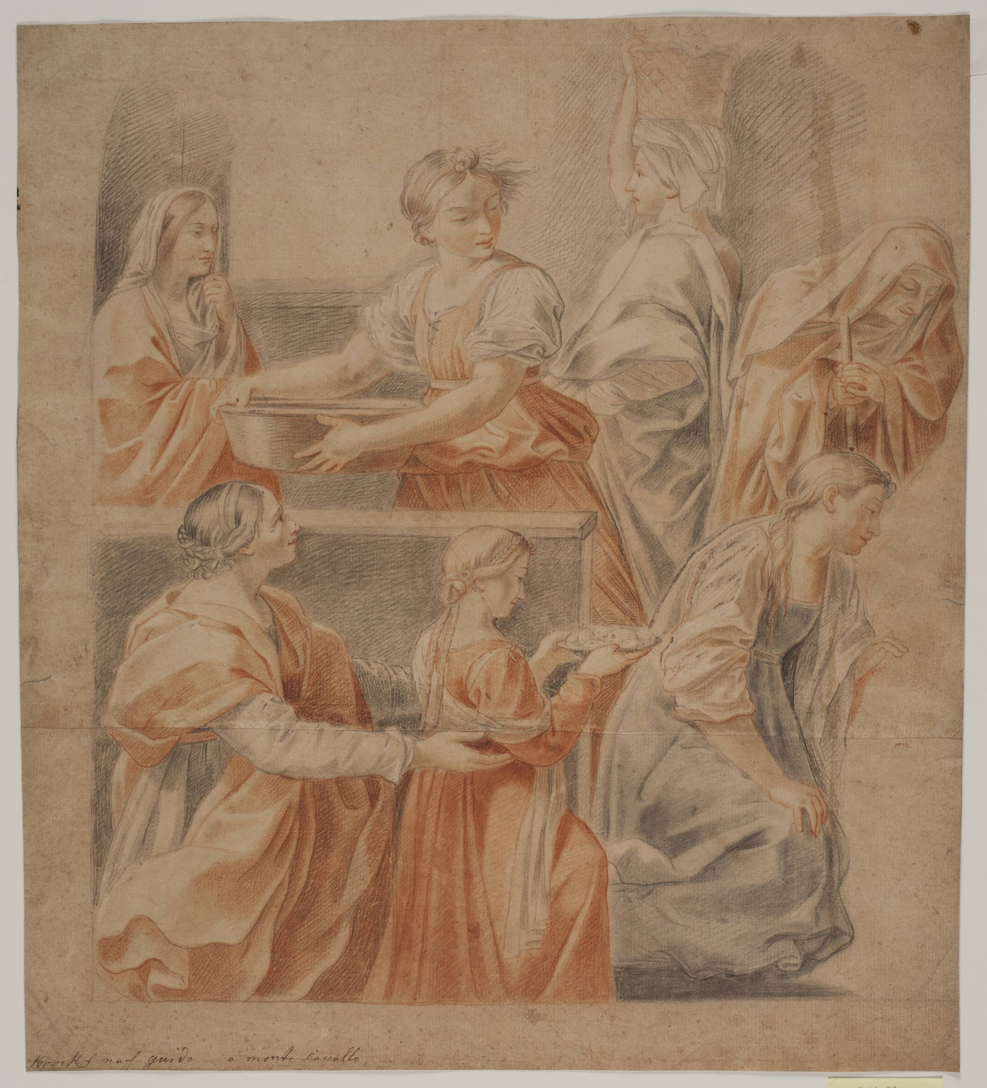 Studie efter Guido Renis freske i Cappella dell' Annunciazione, Palazzo Quirinale, Rom. (Marias fødsel, venstre side)