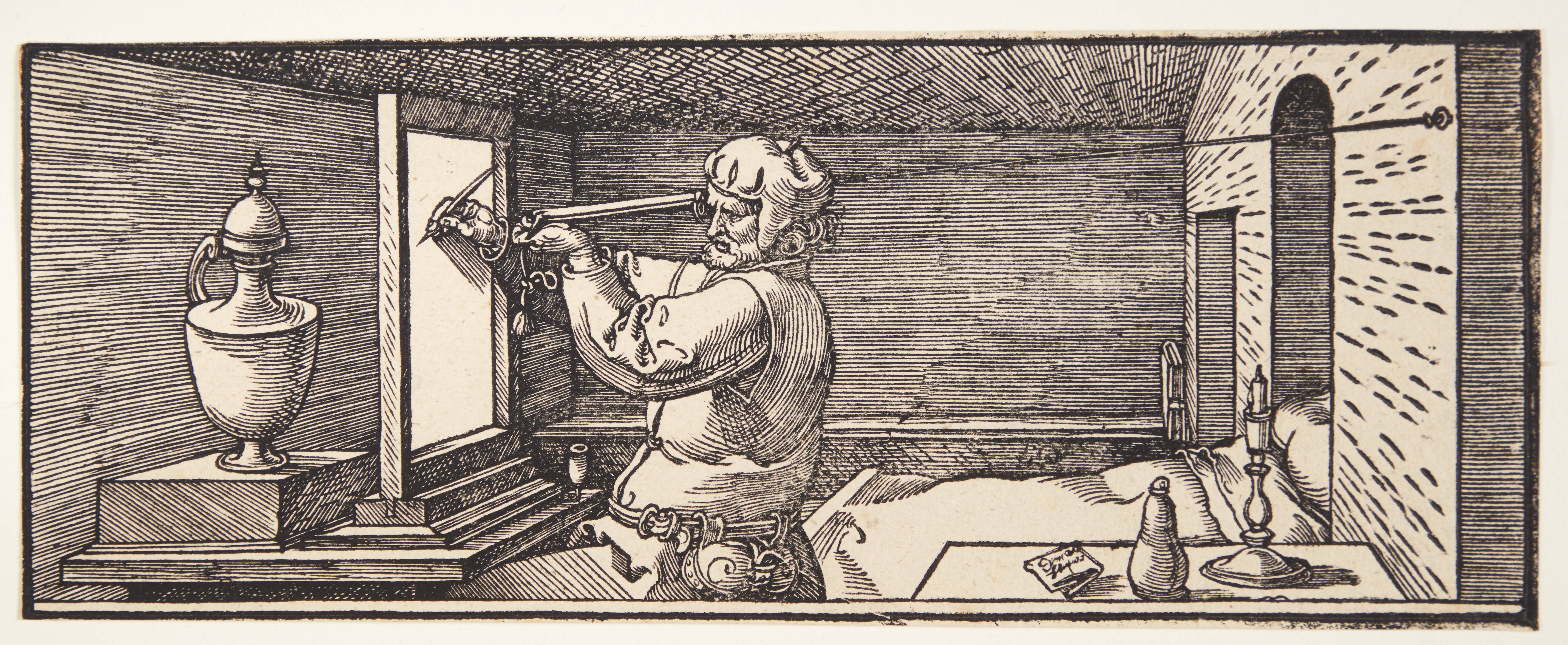 Draftsman drawing a vase