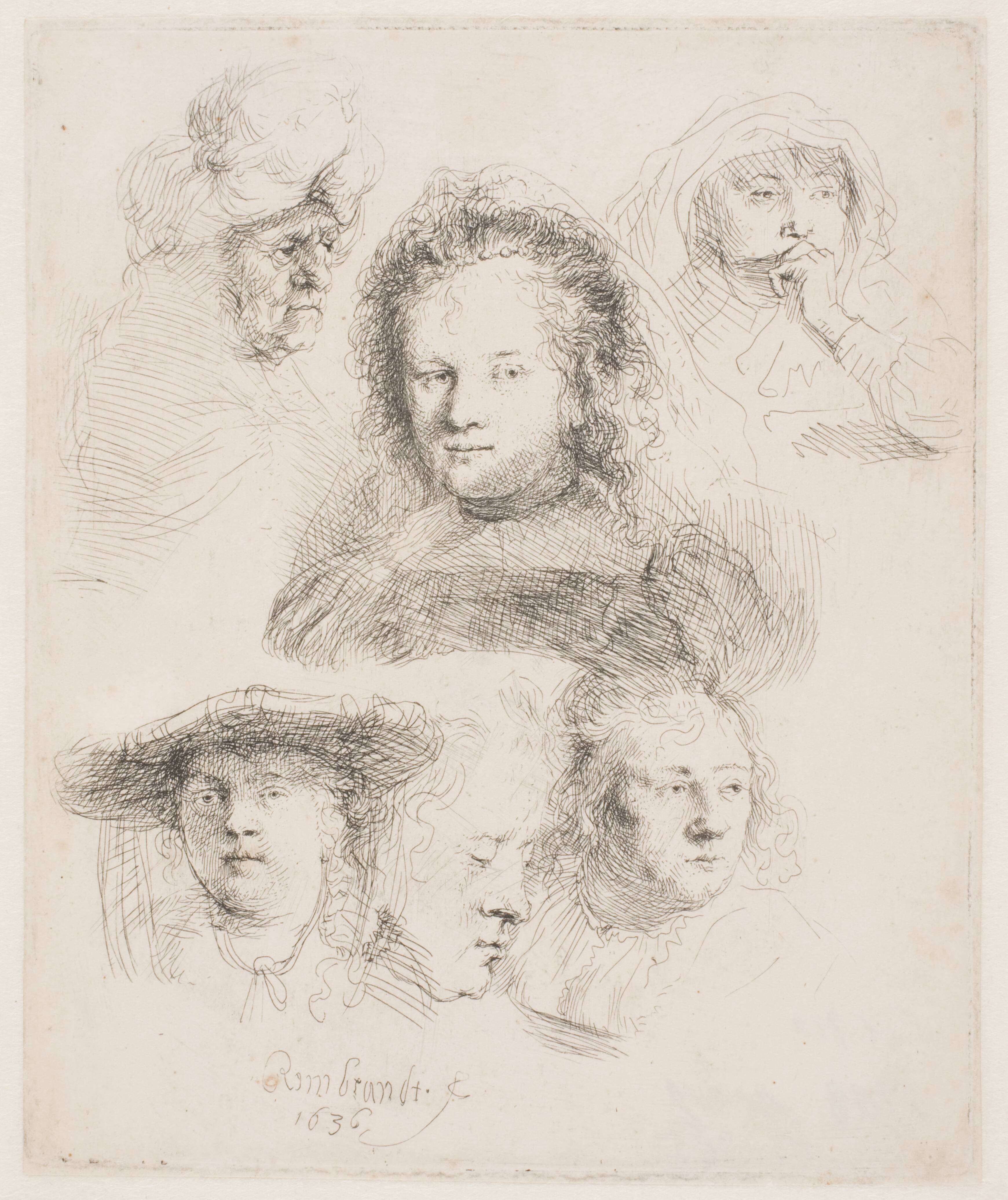 Studies of head of Saskia and others