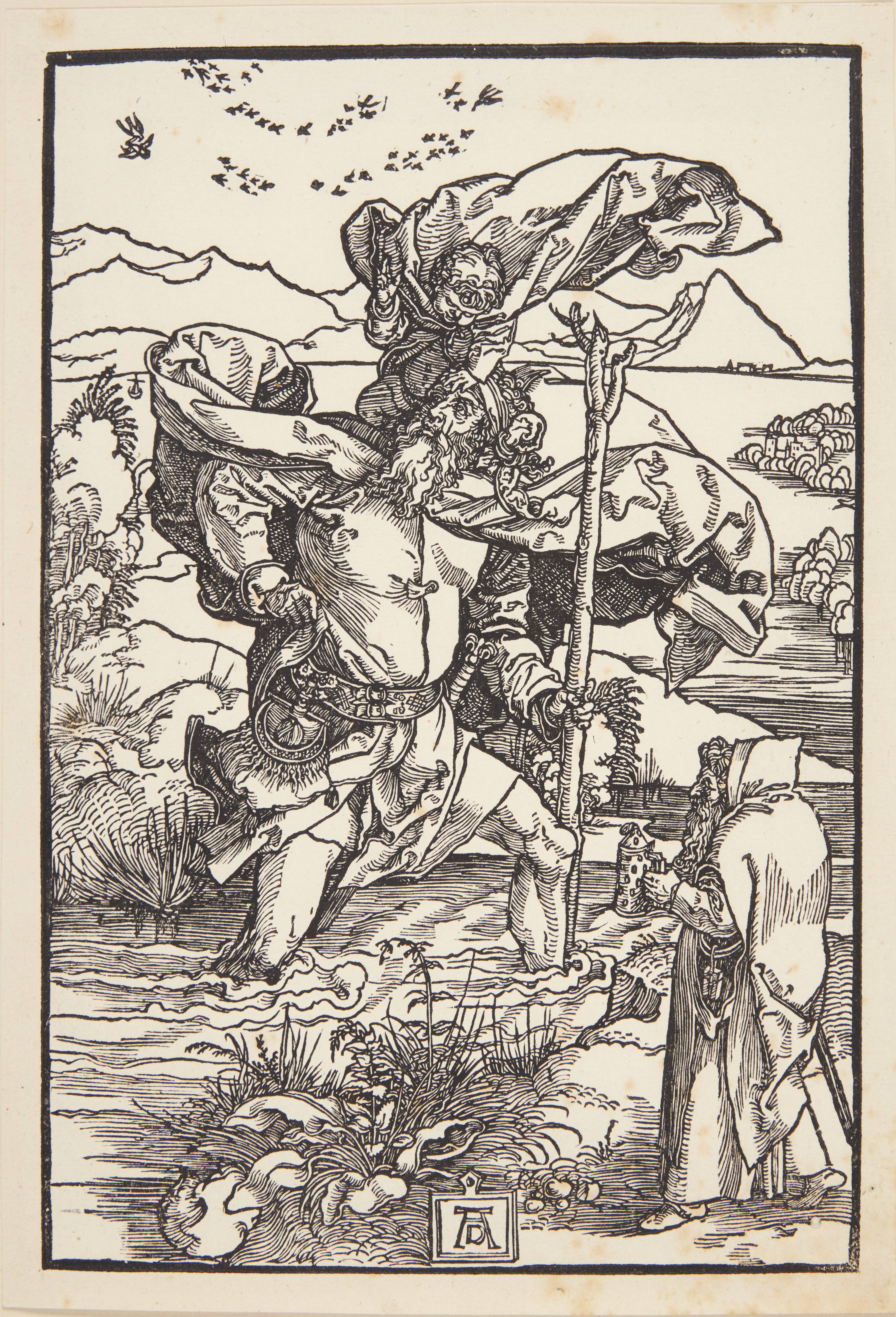St. Christopher in the wilderness with a flight of birds