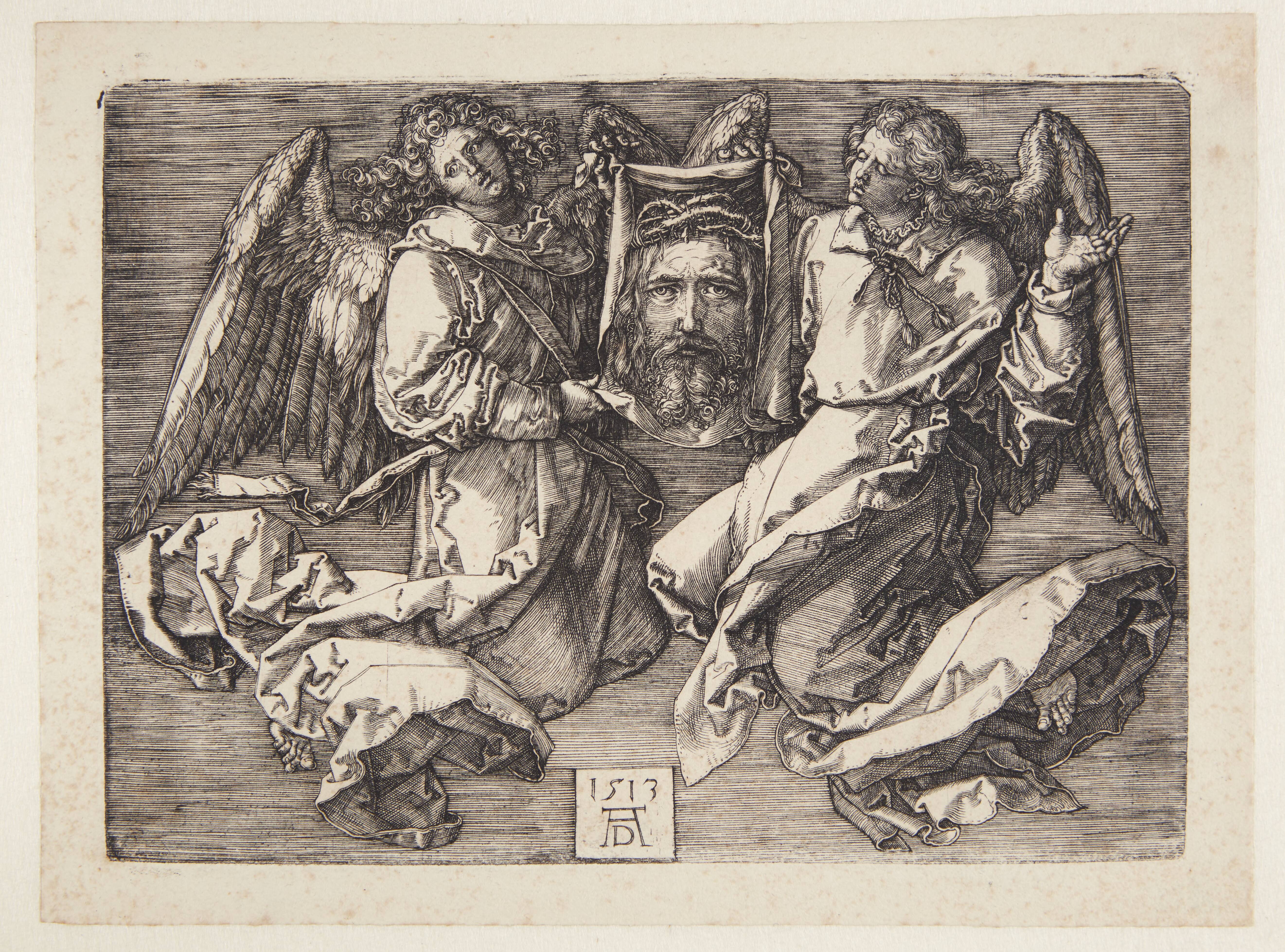 Sudarium displayed by two angels