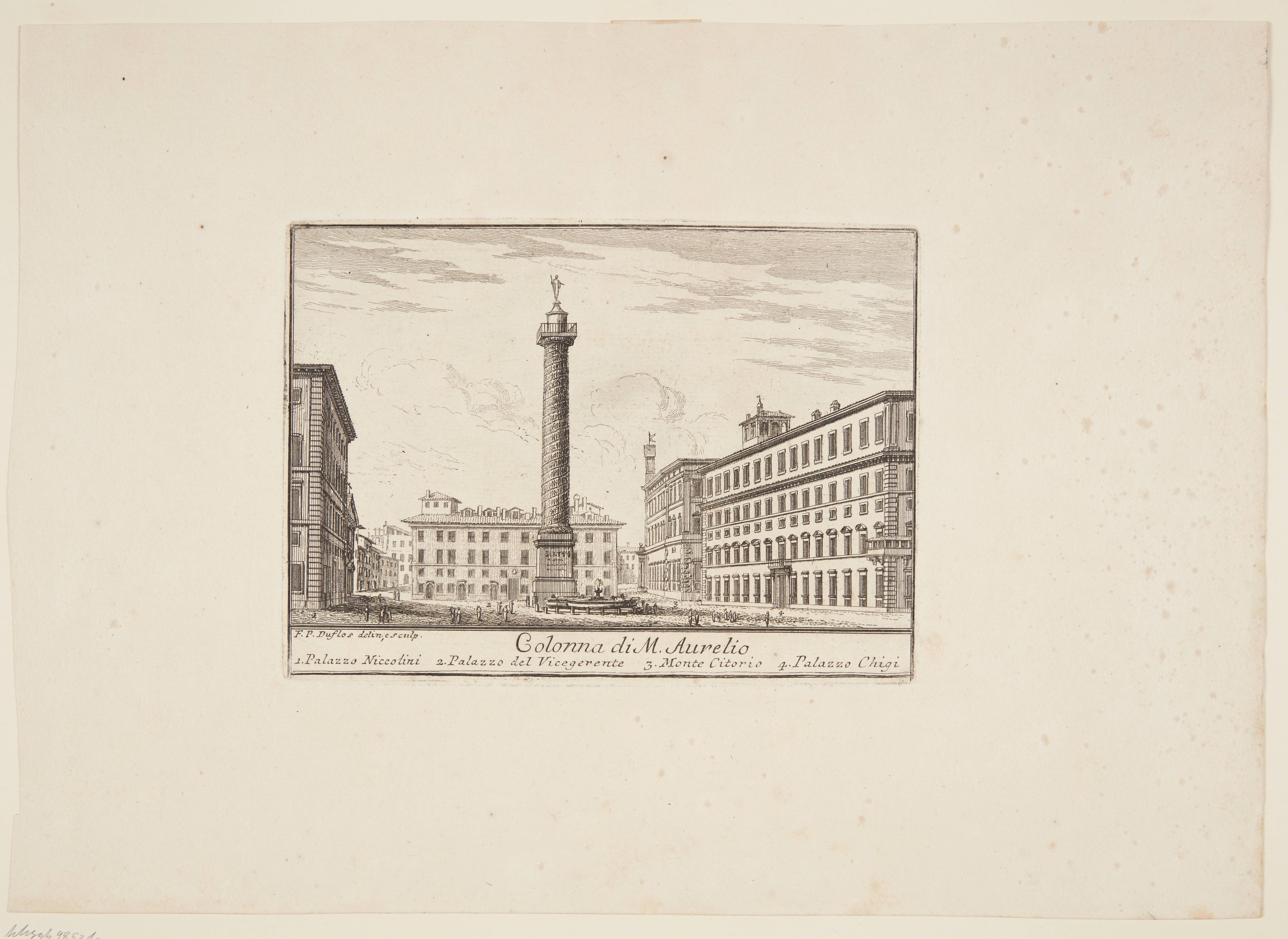 Colonna di M. Aurelio. 1. Palazzo Niccolini. 2. Palazzo del Vicegerente. 3. Monte Citorio. 4. Palazzo Chigi