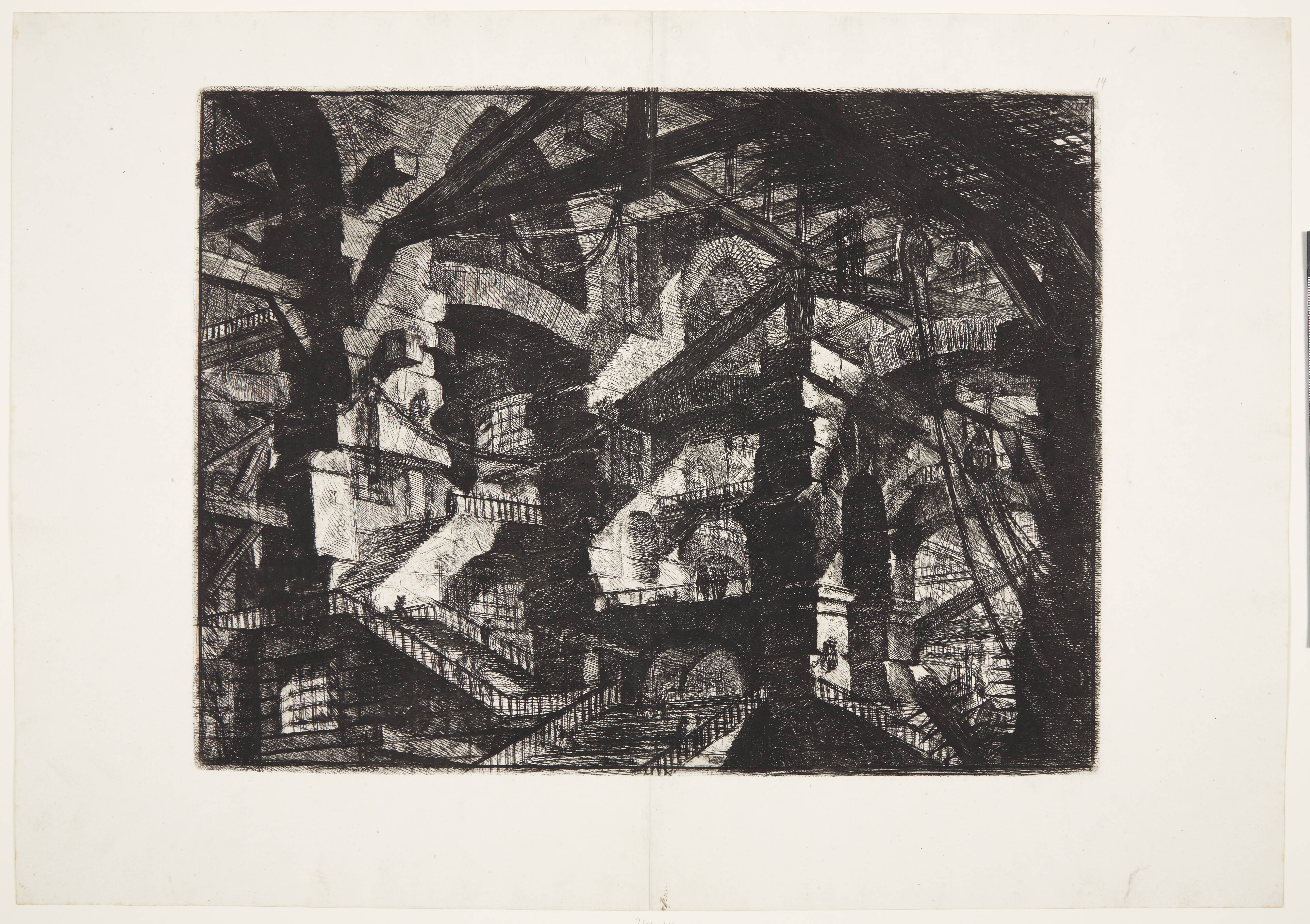 Complex groups of interrelated ruined arches supporting beams and ropes
