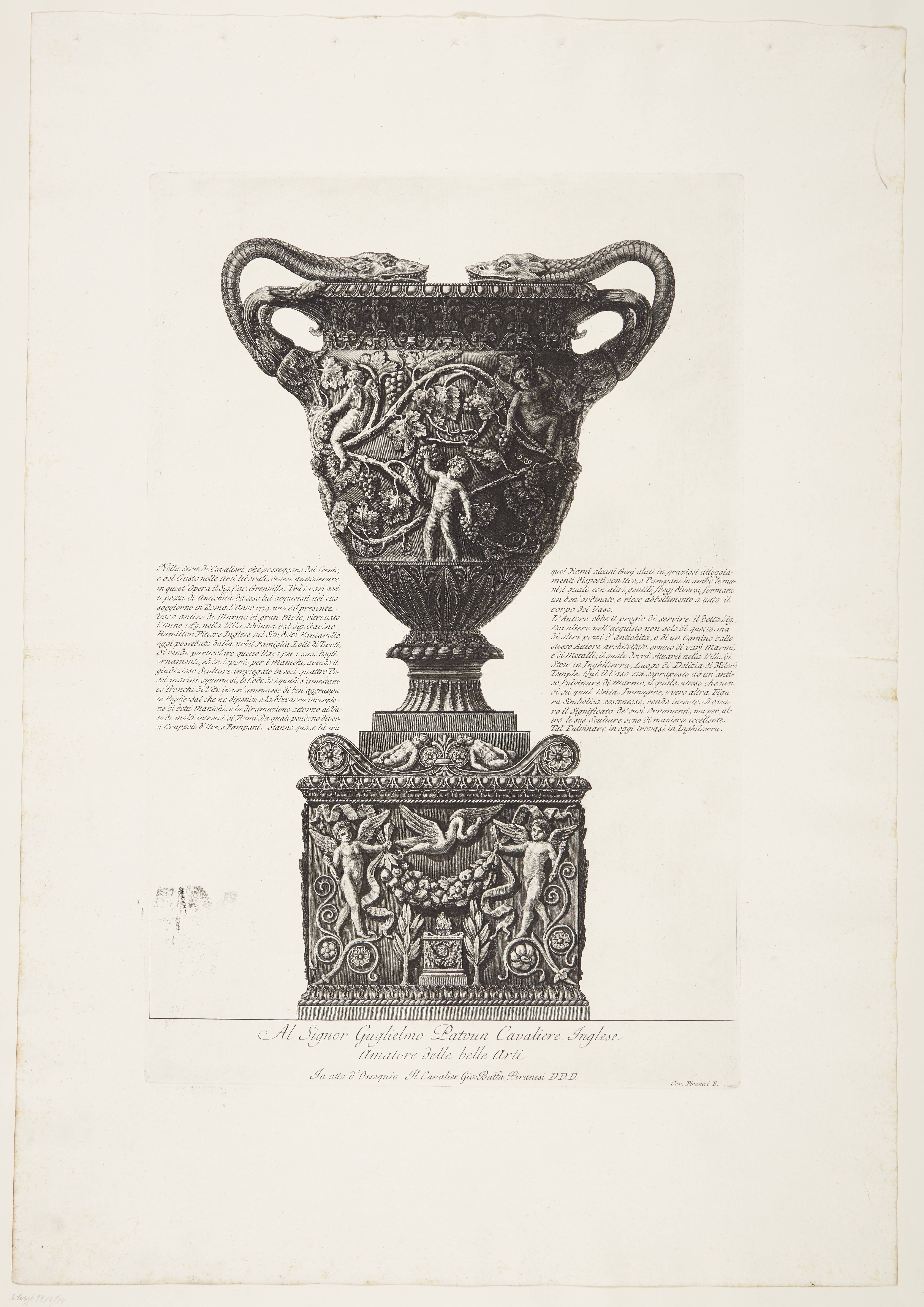 Large marble vase with putti and vine leaves found at Hadrian's Villa in 1769