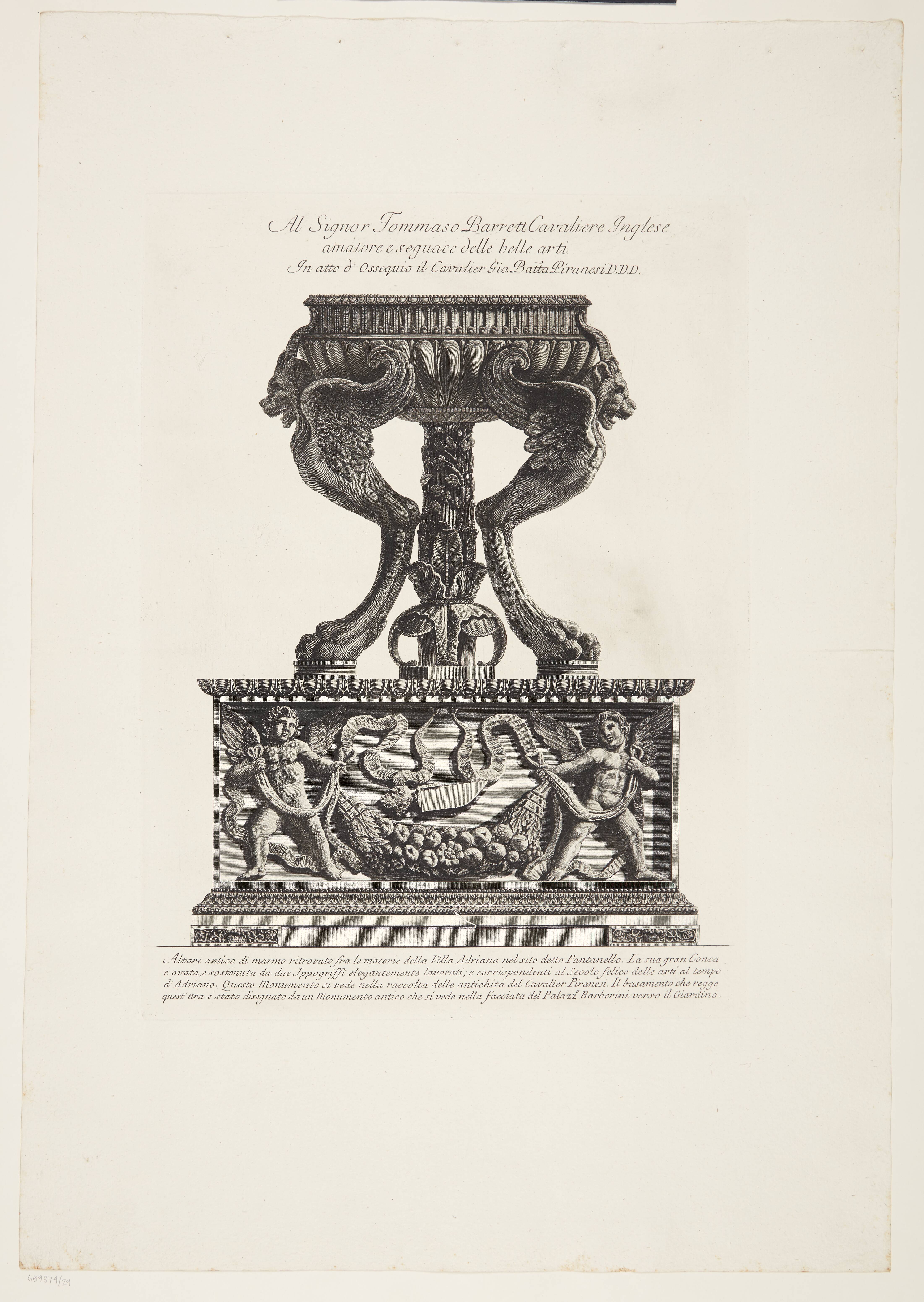 Marble altar in the form of a tripod vase from Hadrian's Villa, Tivoli, supported on a monument from Palezzo Barberini