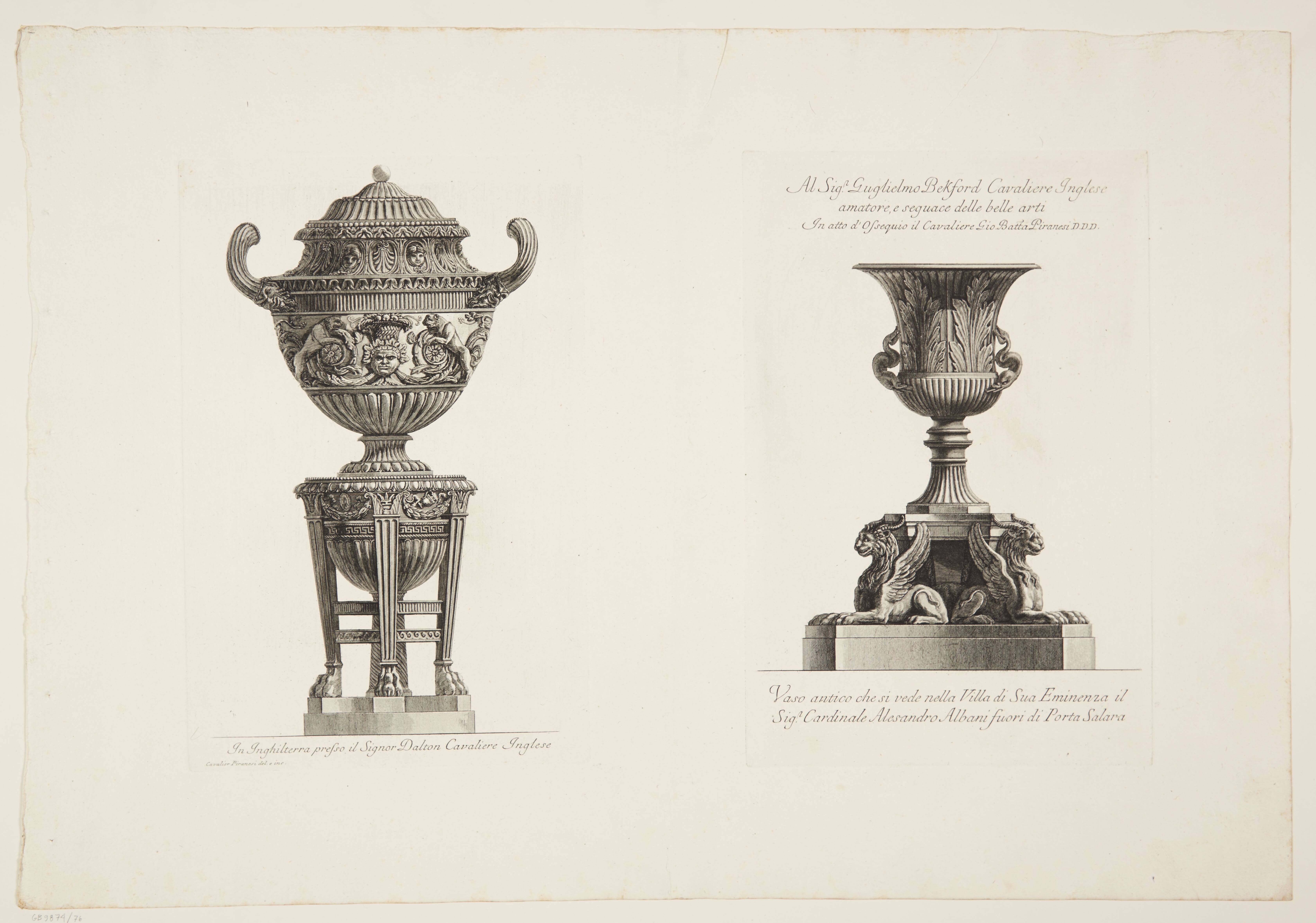 Vase supported by a tripod and vase decorated with acanthus leaves and supported by griffons