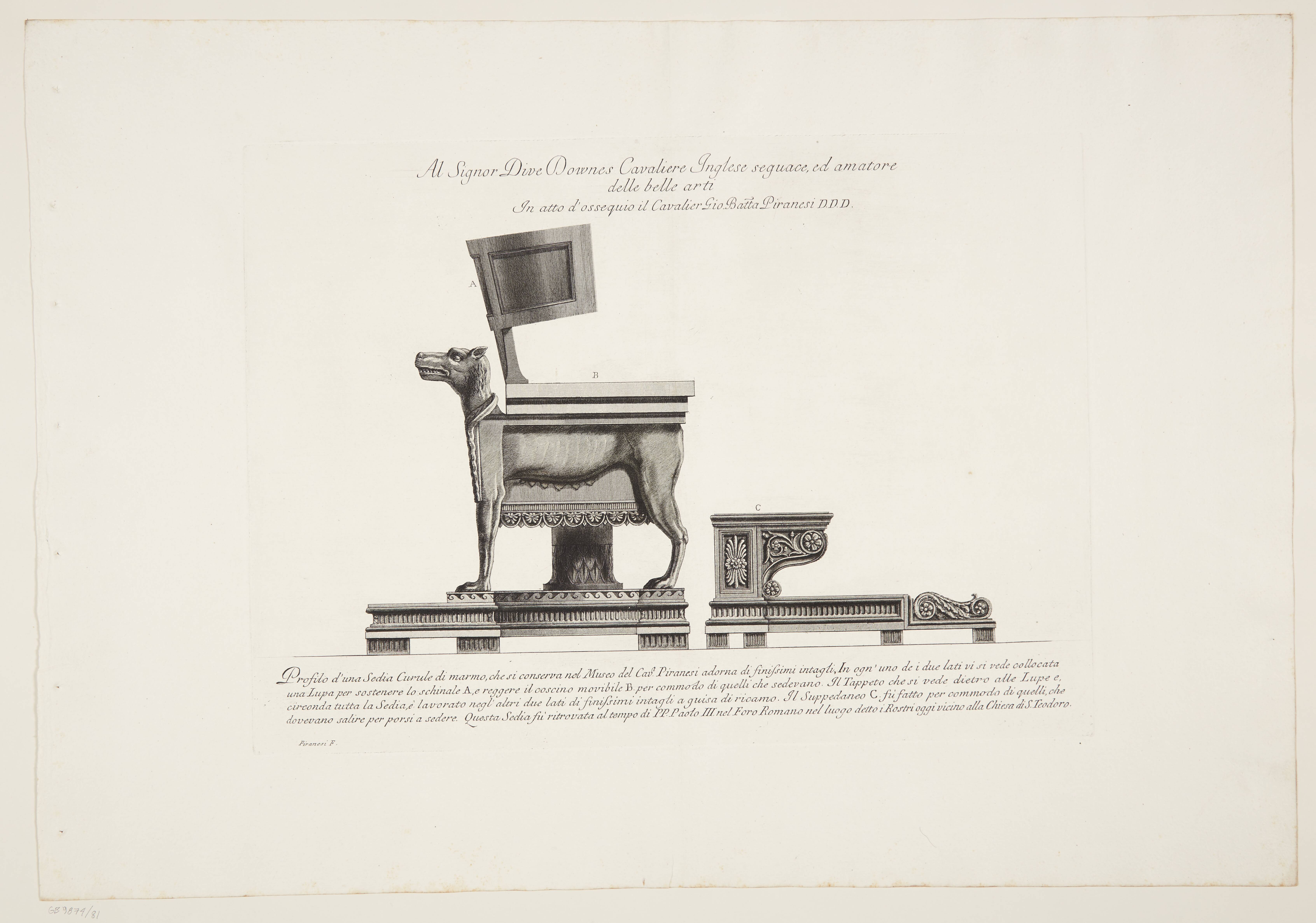 Profile view of the same chair depicted in the two preceding etchings