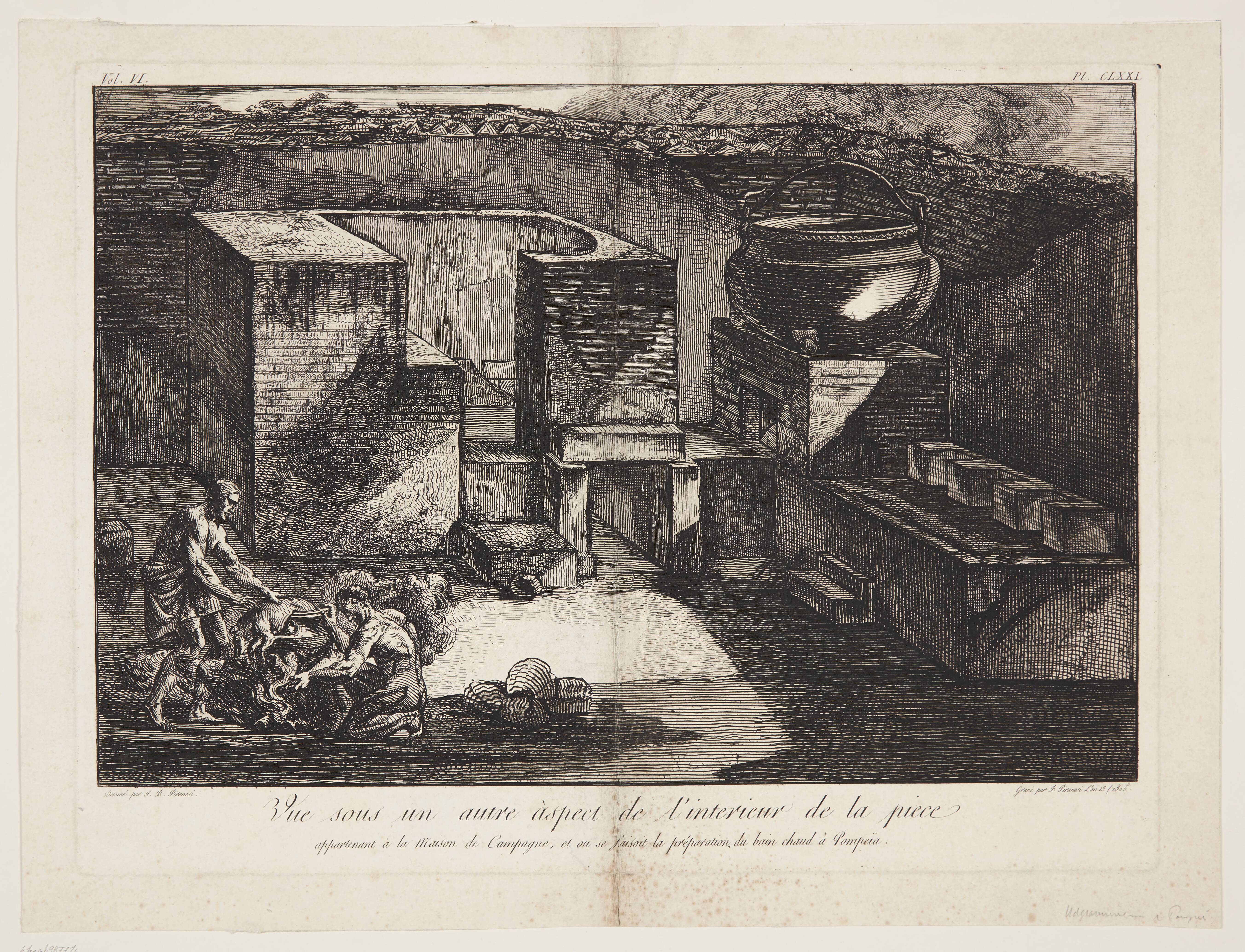 Vue sous un autre aspect de l'interieur de la piece appartenant a la maison de Campagne, et ou se faisant la préparation du bain chaud à Pompeiia