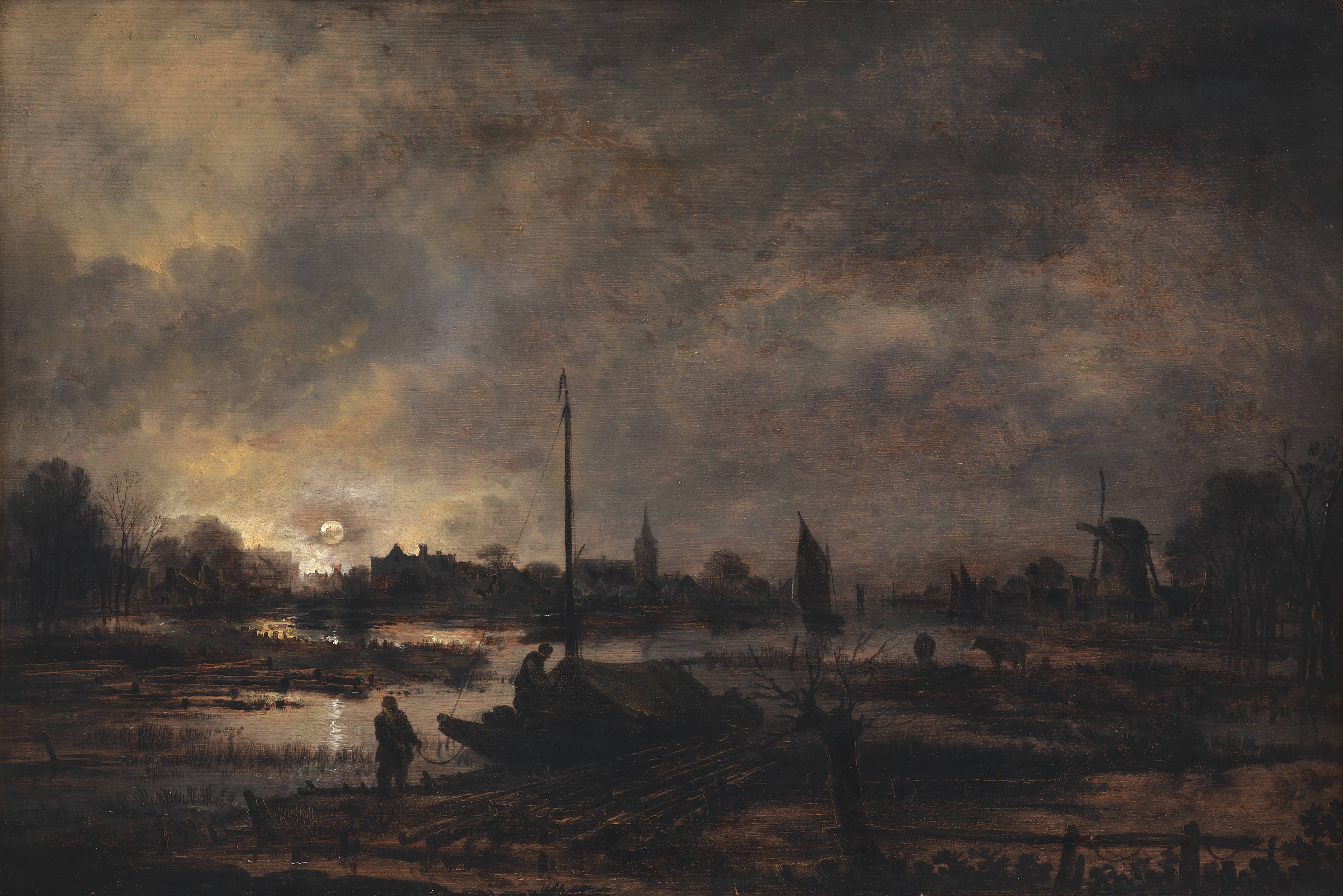 The Moon Rising over a Village