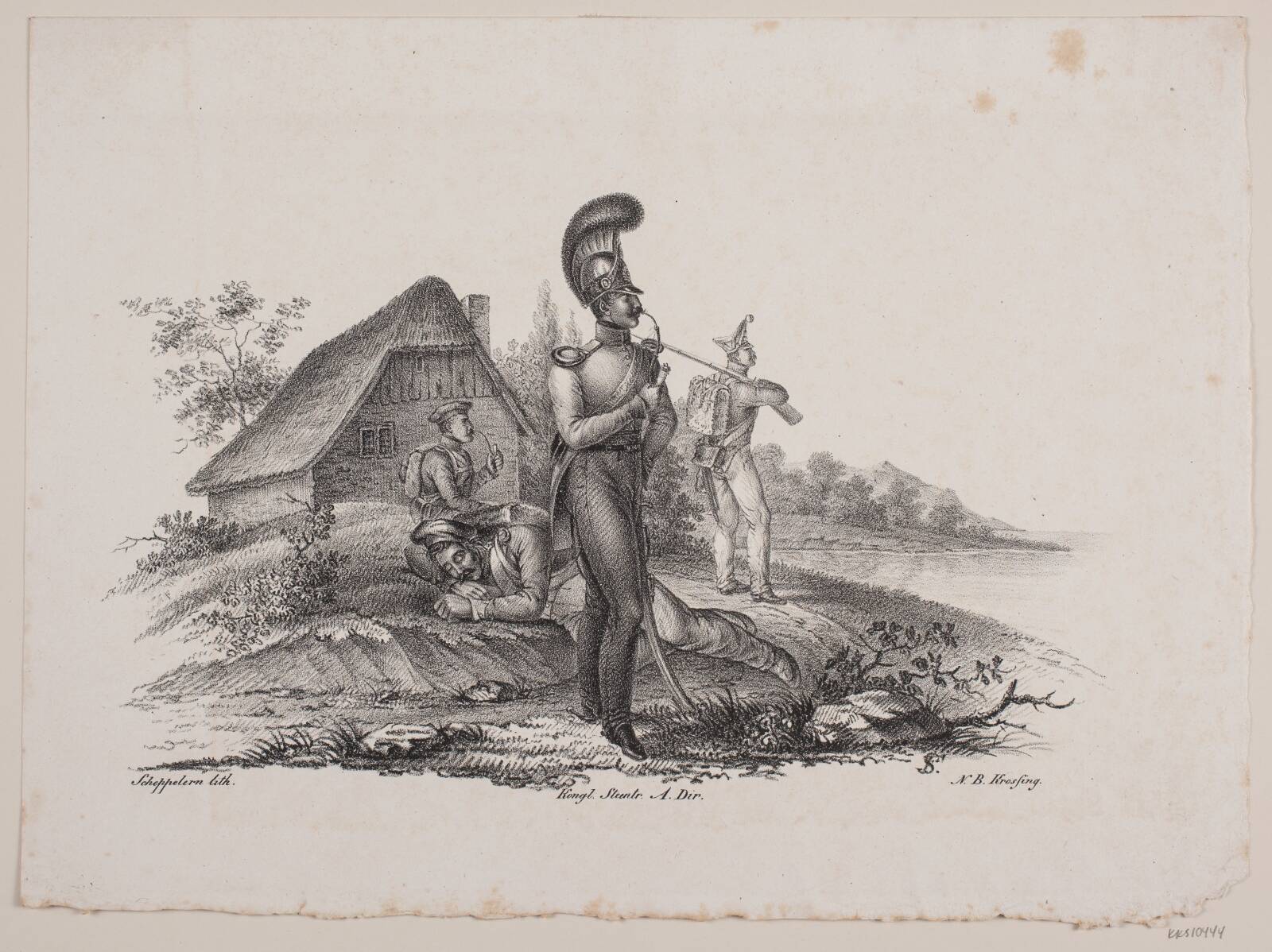 Soldaterpost ved en sø, Frederik Schepelern, 1796-1883