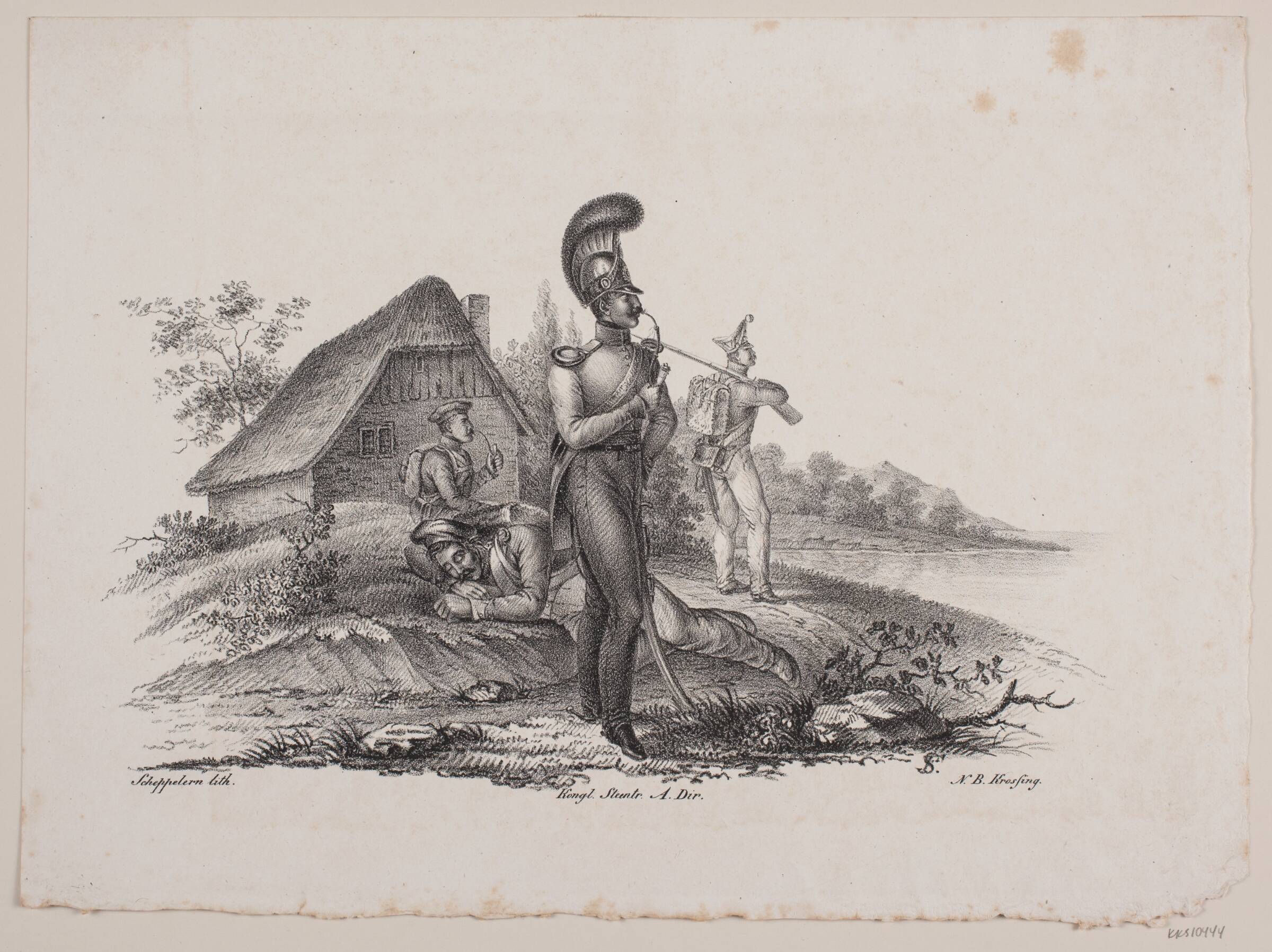 Soldaterpost ved en sø, Frederik Schepelern, 1796-1883
