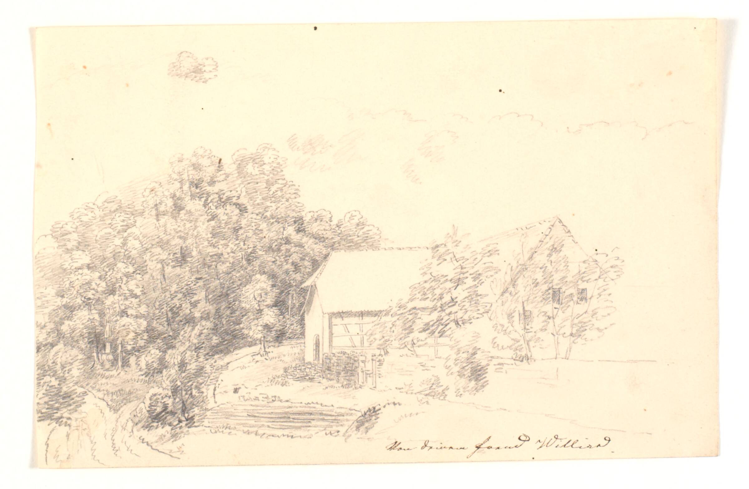 En gård ved en lund eller et skovbryn, Hans Anton Williard, 1800-1899