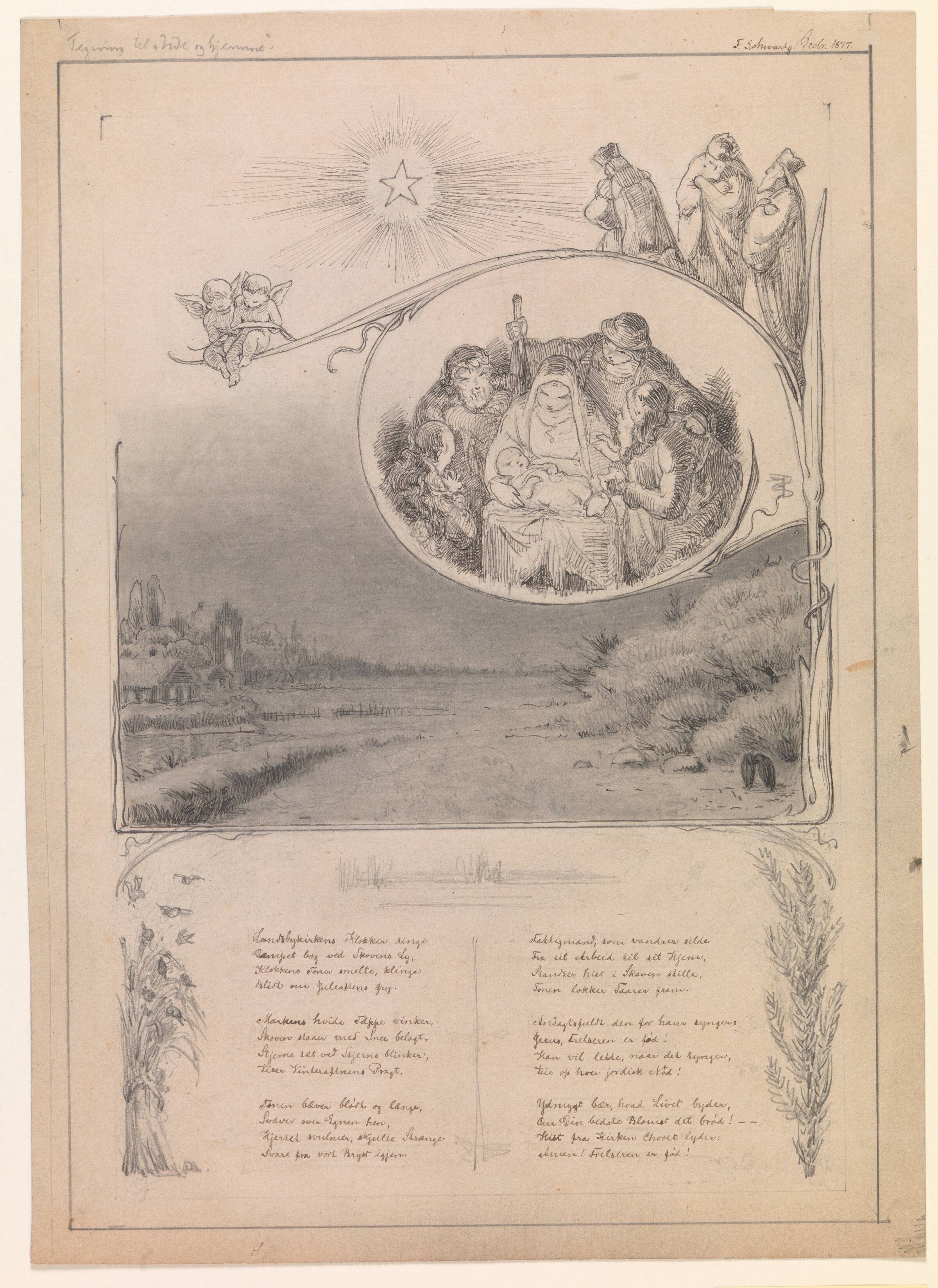 Juletegning til "Ude og hjemme", Frans Schwartz, 1877