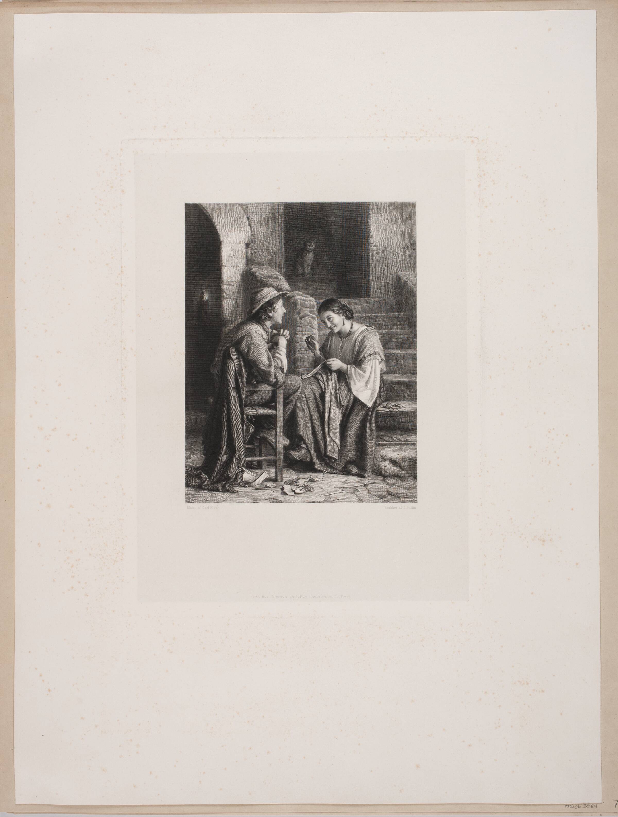 Romersk dreng og pige samtalende udenfor et hus, Joel Ballin, 1822-1885
