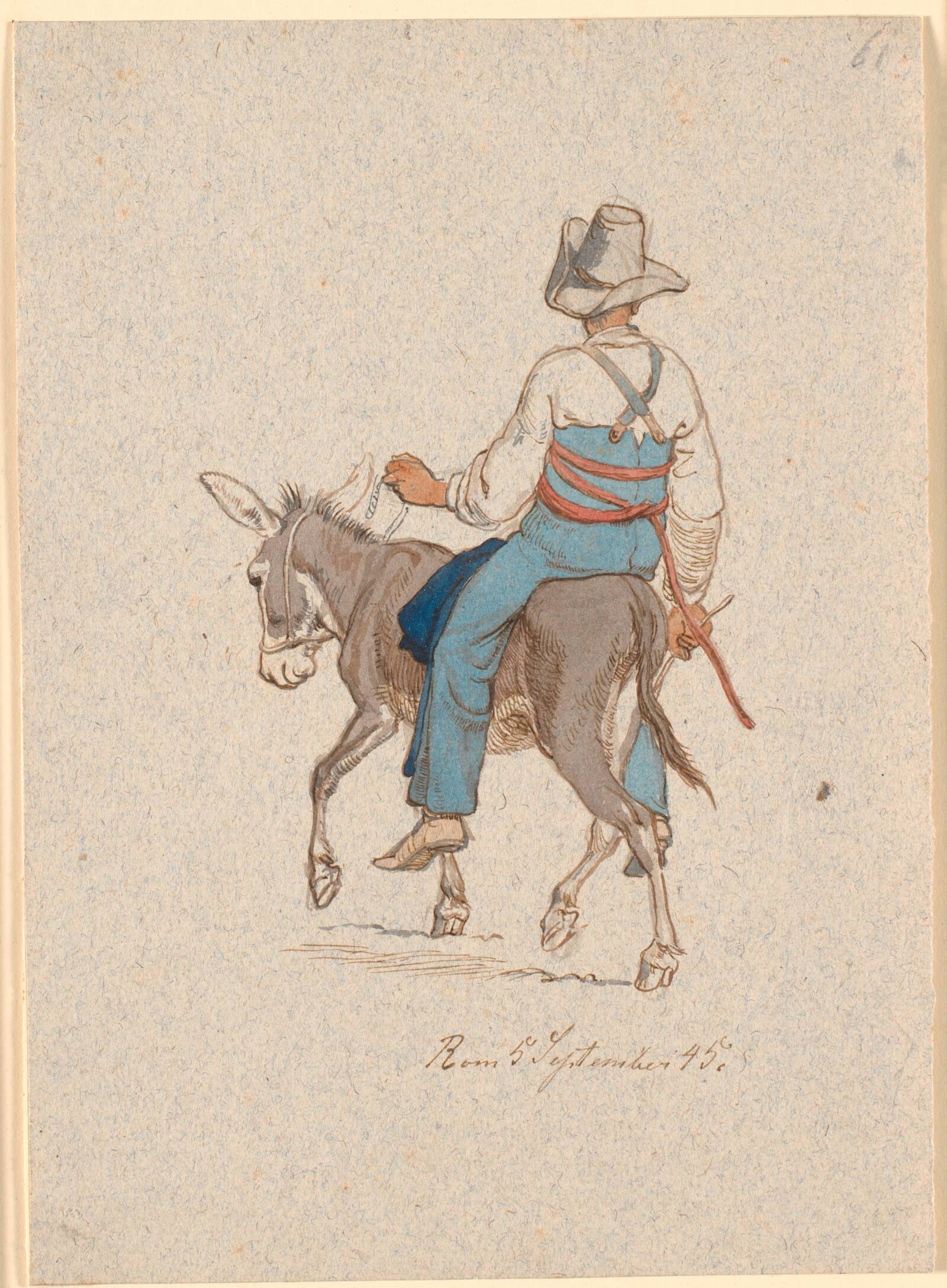 Æselrytter set skråt bagfra, Johan Thomas Lundbye, 1845