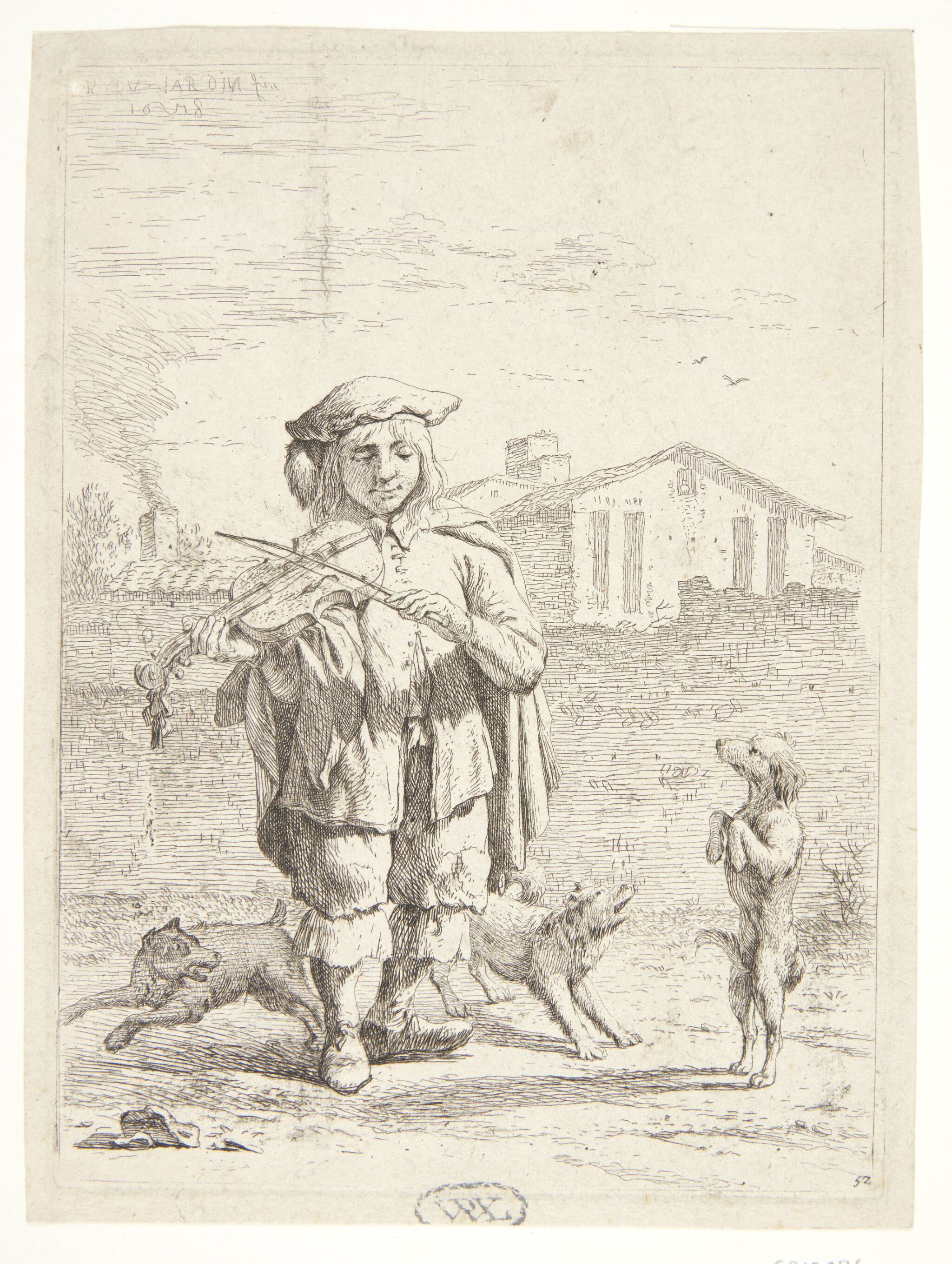 Fiolspiller med tre hunde. "Savoyarden"