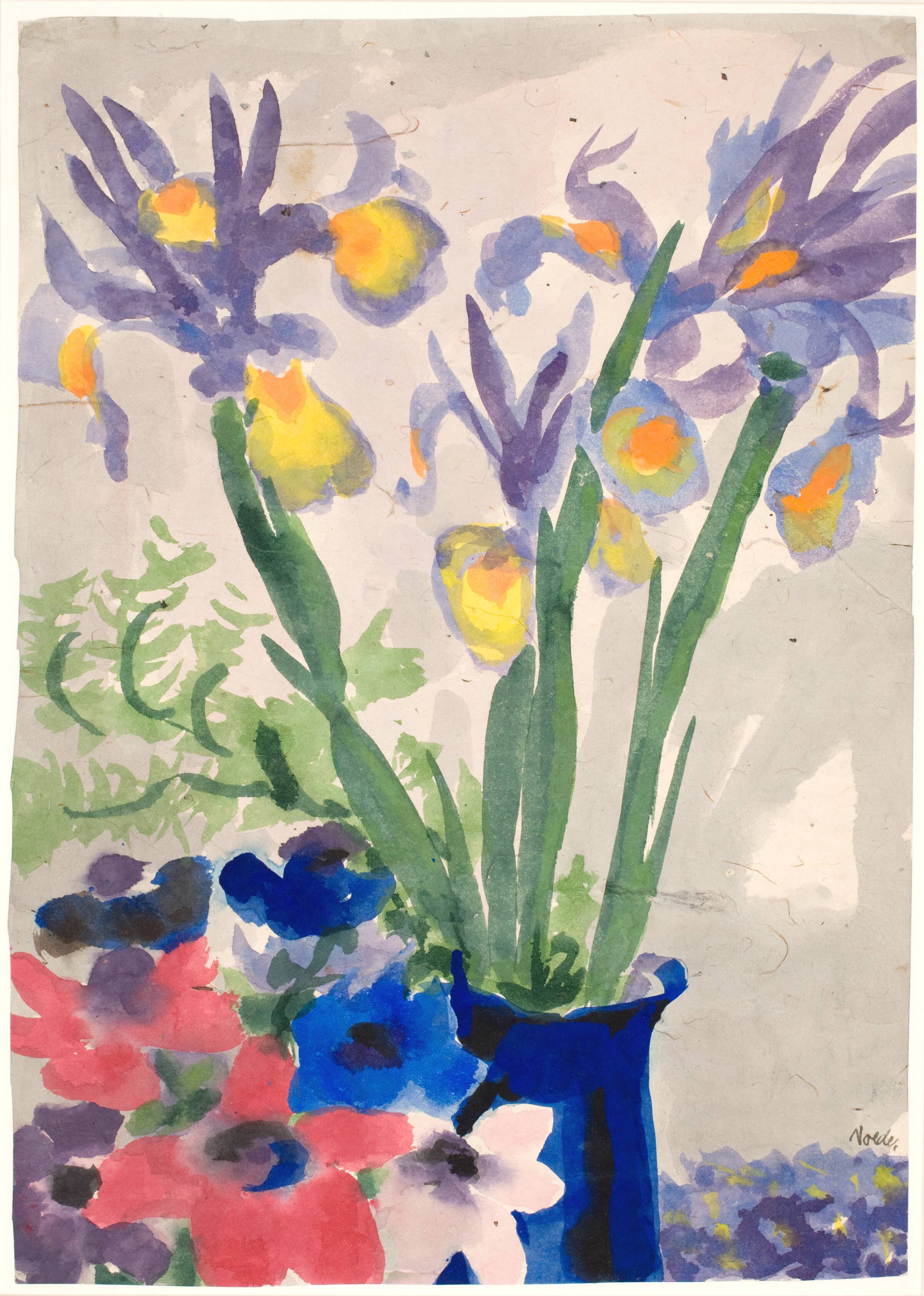 Franske anemoner og blå liljer i et blåt glas, Emil Nolde, 1820-1920