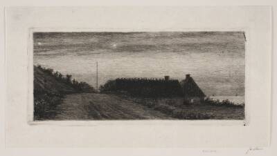 Huse ved stranden. Sommernat