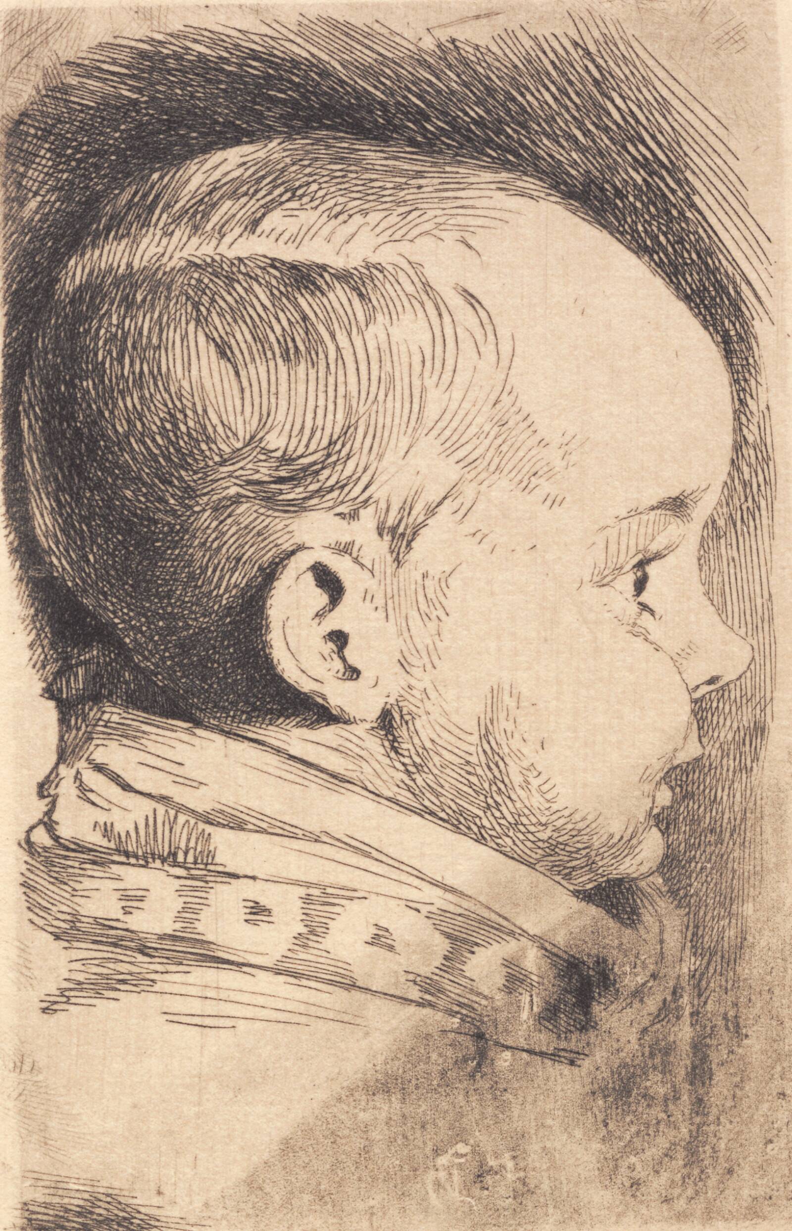Prøveplade: Barnehoved i profil, Frans Schwartz, 1901