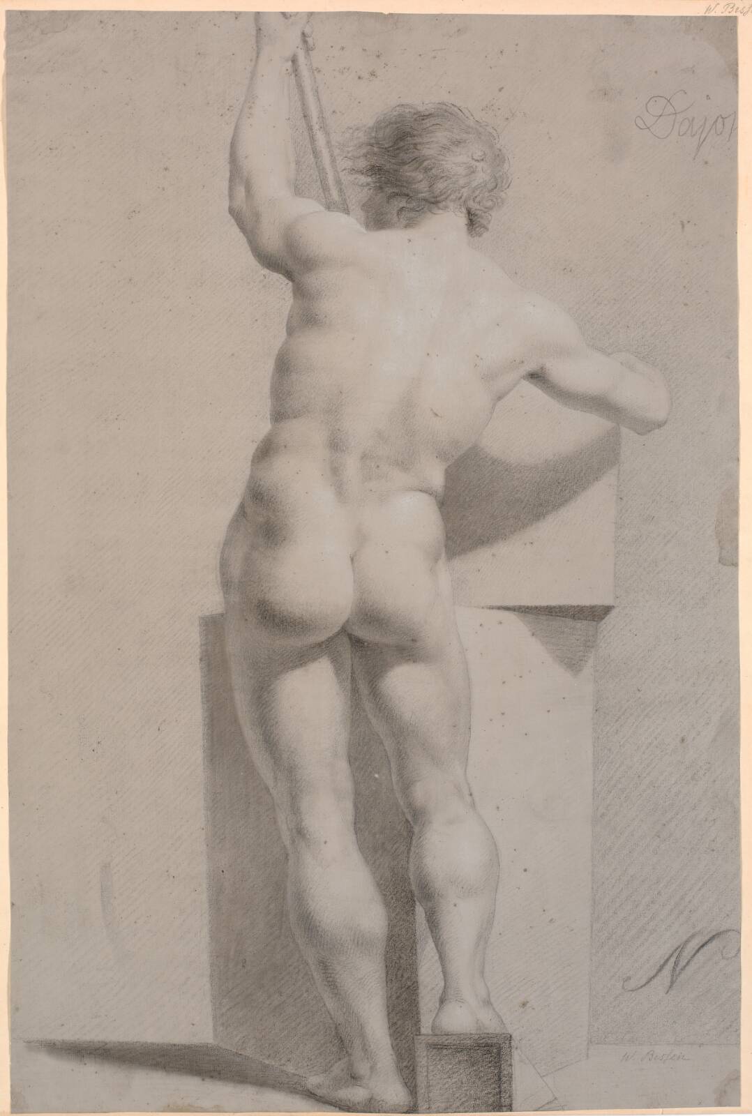 Stående model. Set fra ryggen. Stav i venstre hånd, by H.W. Bissen, 1816-1823