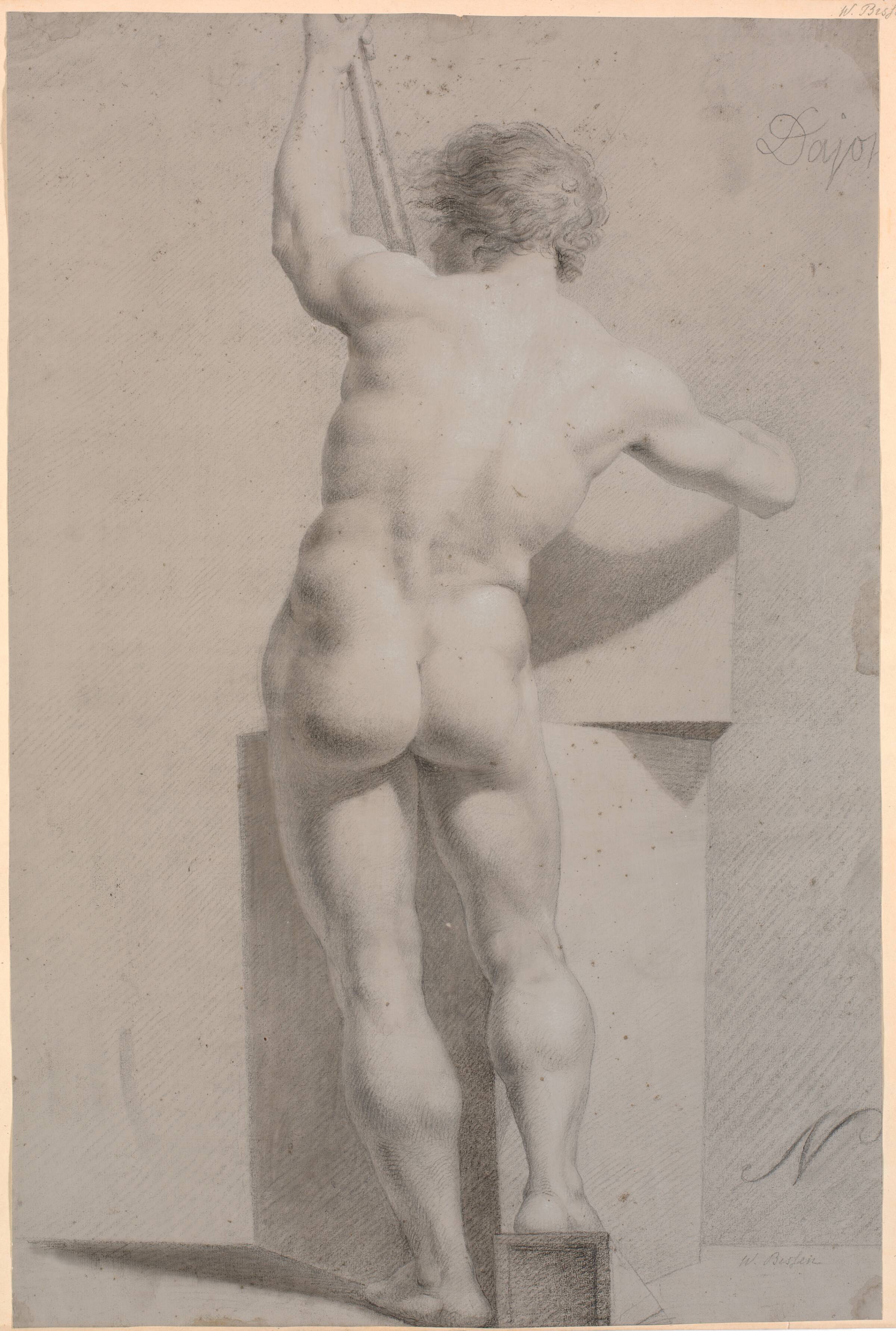 Stående model. Set fra ryggen. Stav i venstre hånd, Герман Вильгельм Биссен, 1816-1823