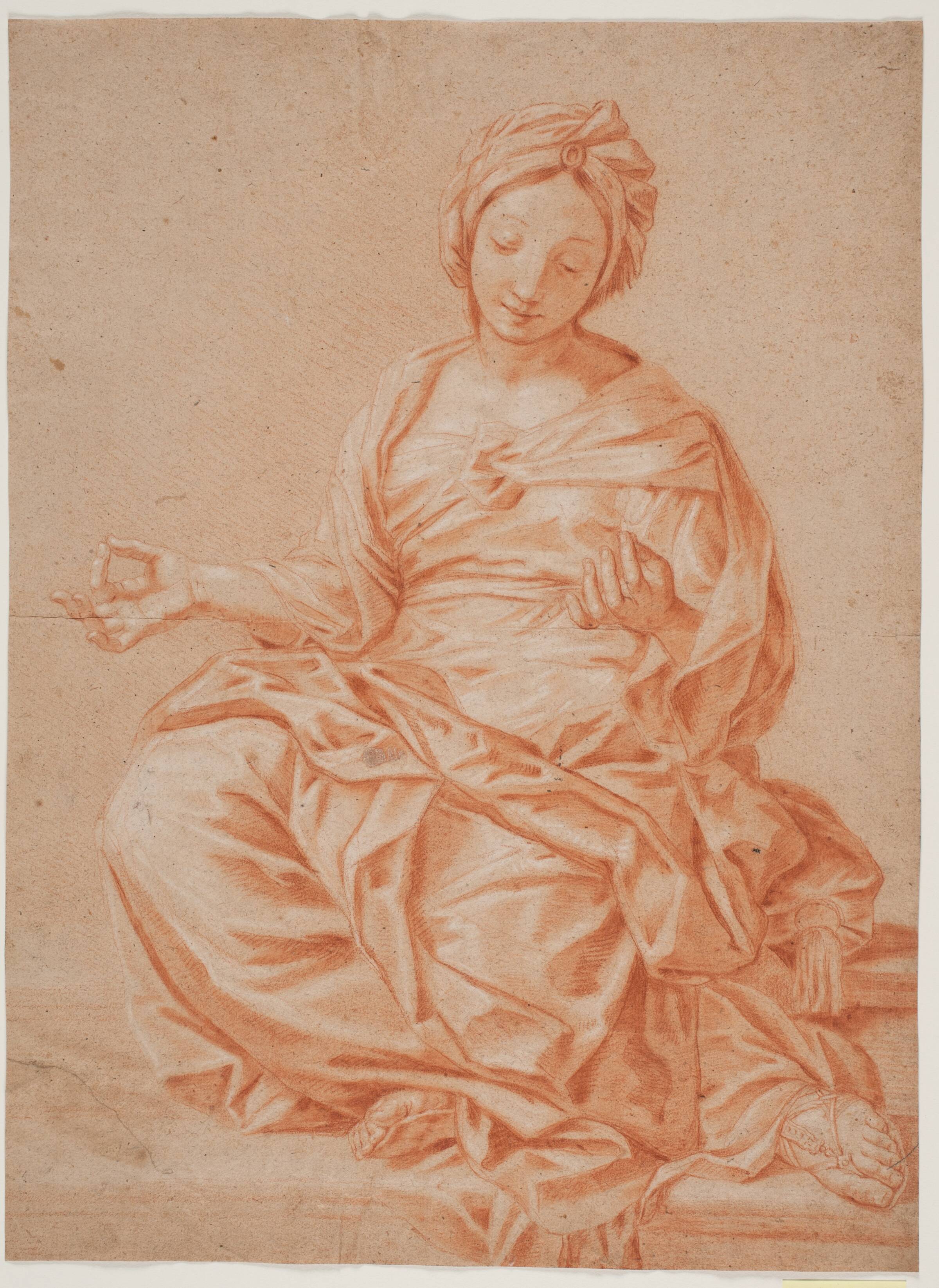 Siddende kvinde med turban, Hendrik Krock, 1671-1738