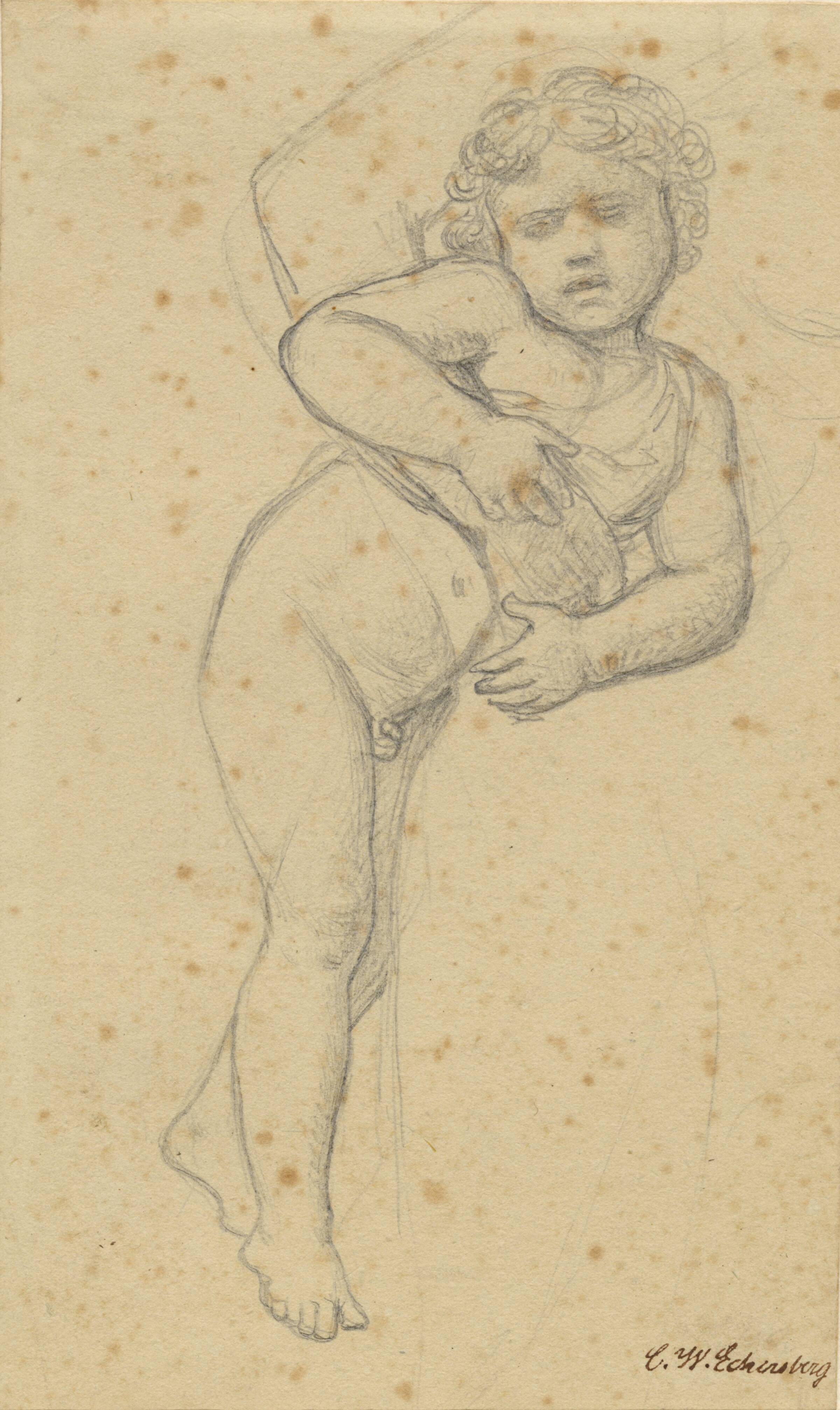 En nøgen dreng støtter sig mod sin moders knæ., C.W. Eckersberg, 1783-1853