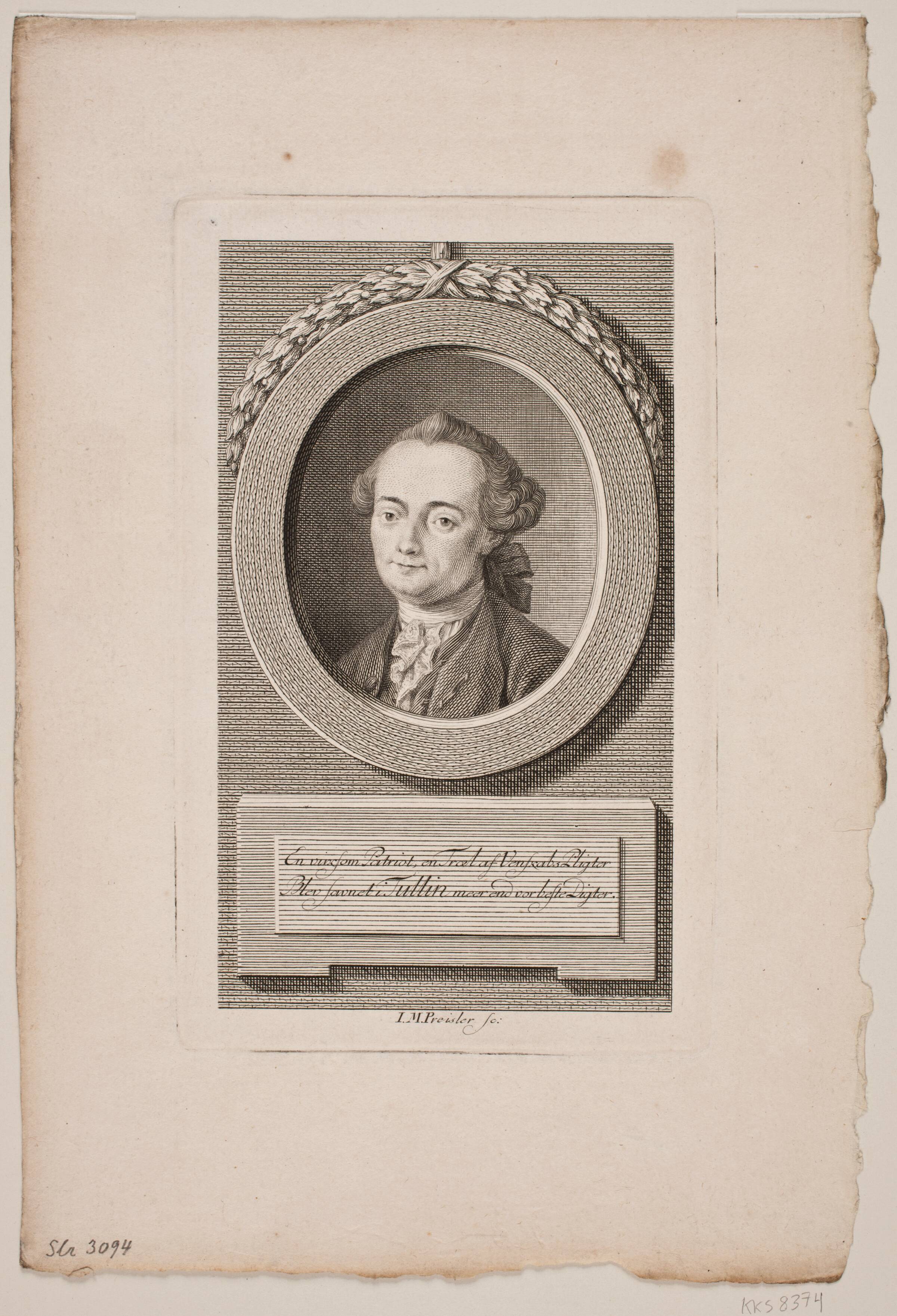 Christian Braunmann Tullin. Titelkobber til hans samlede skrifter, J.M. Preisler, 1715-1794