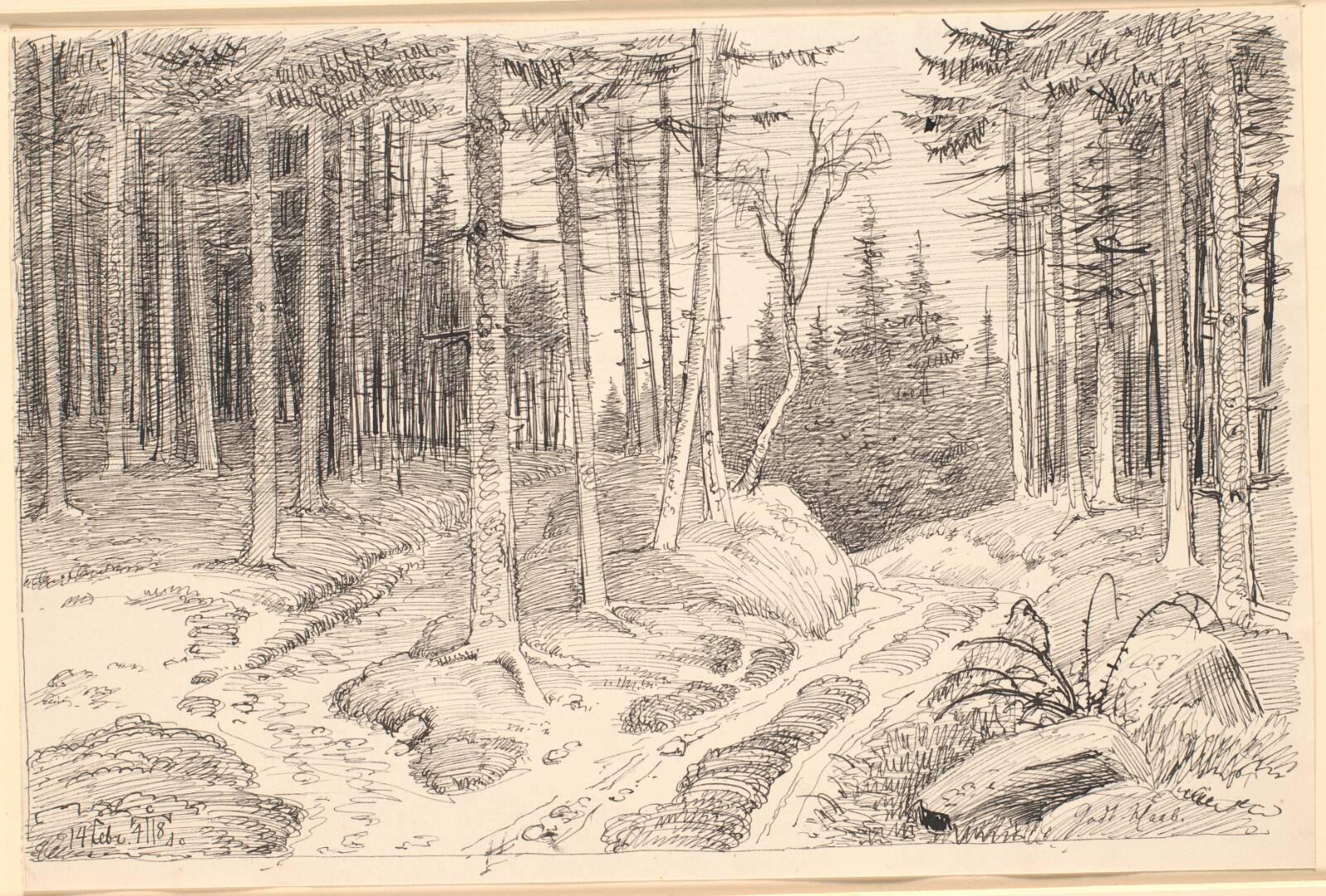 Hulvej gennem en granskov, Johan Thomas Lundbye, 1848