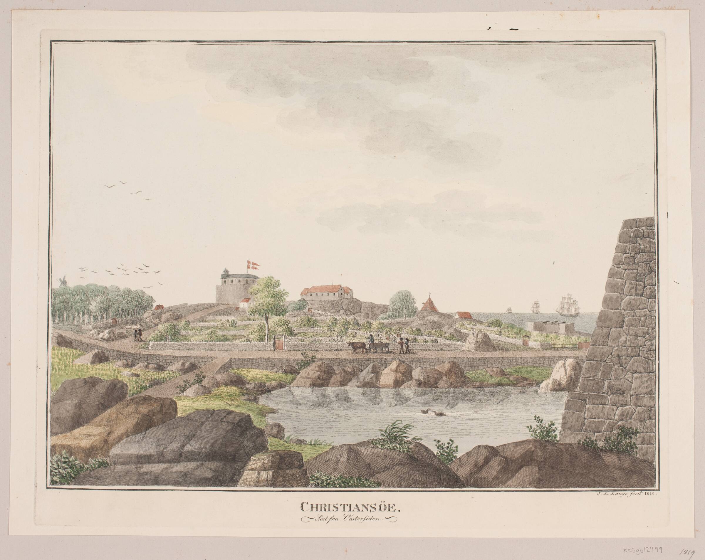 Christiansø. Set fra vestsiden, Søren L. Lange, 1819